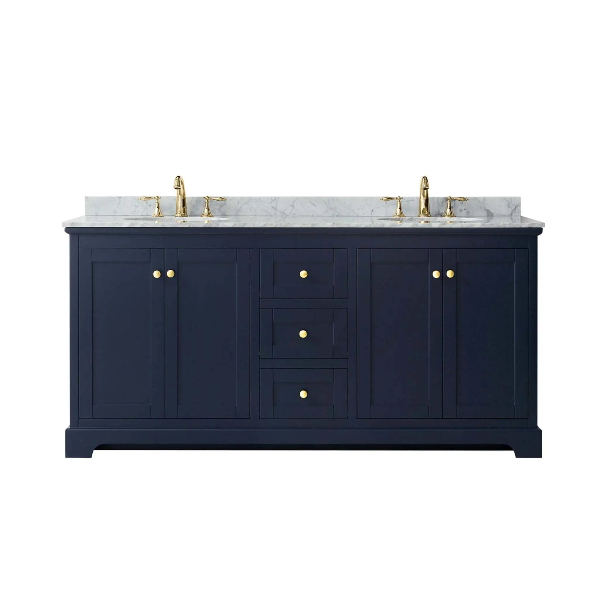 72" Avery Double Bathroom Vanity in Dark Blue with Brushed Gold Trim by Wyndham