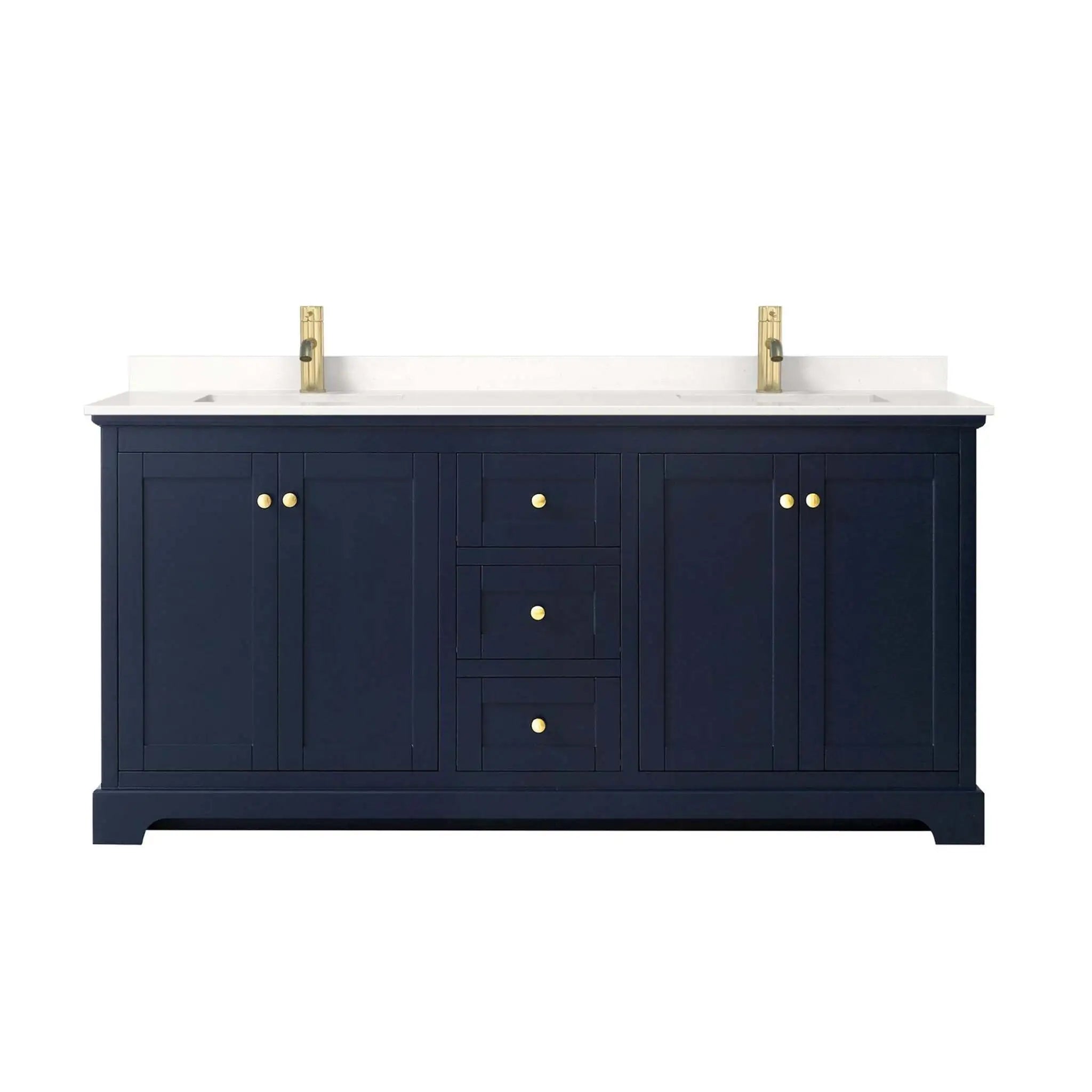 72" Avery Double Bathroom Vanity in Dark Blue with Brushed Gold Trim by Wyndham