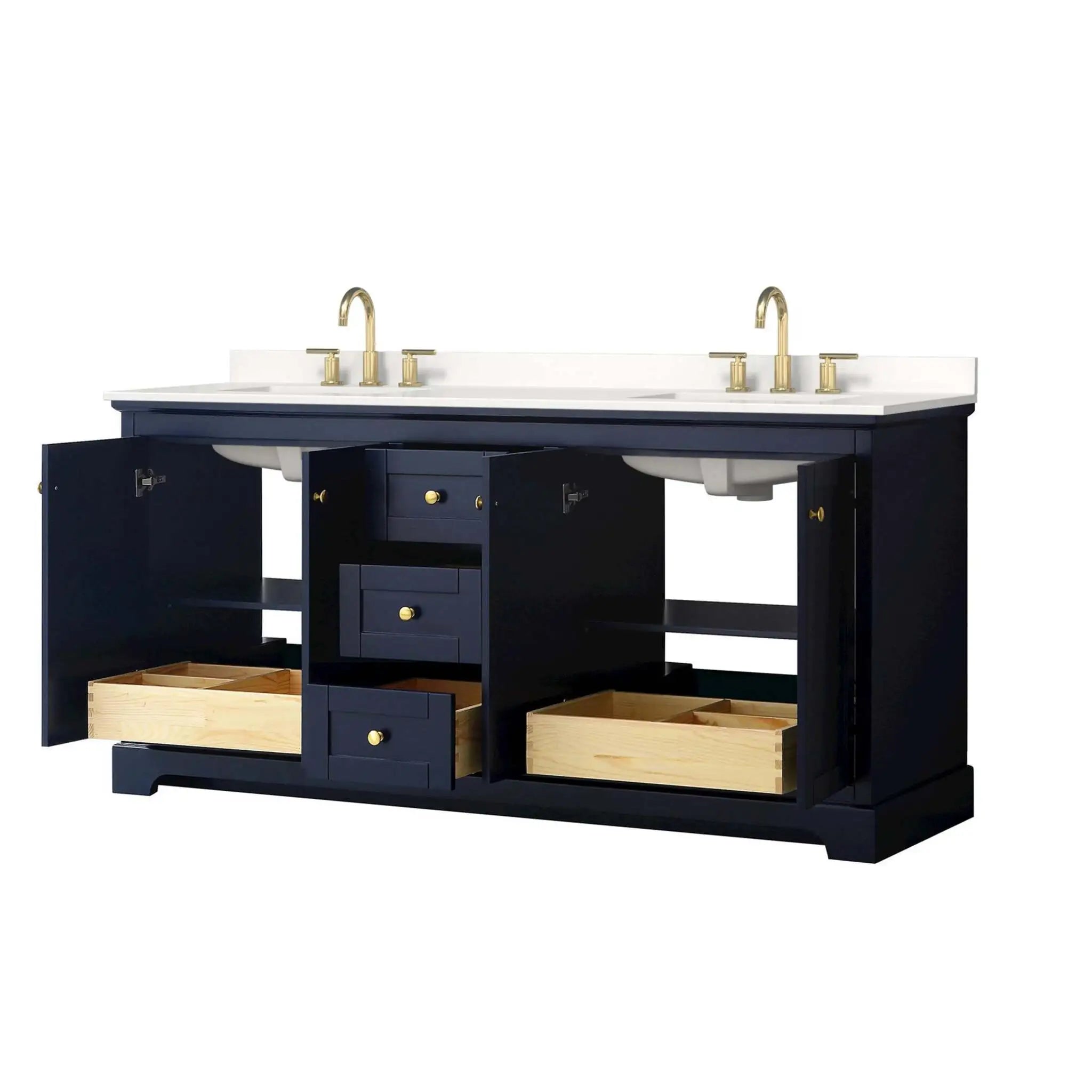 72" Avery Double Bathroom Vanity in Dark Blue with Brushed Gold Trim by Wyndham