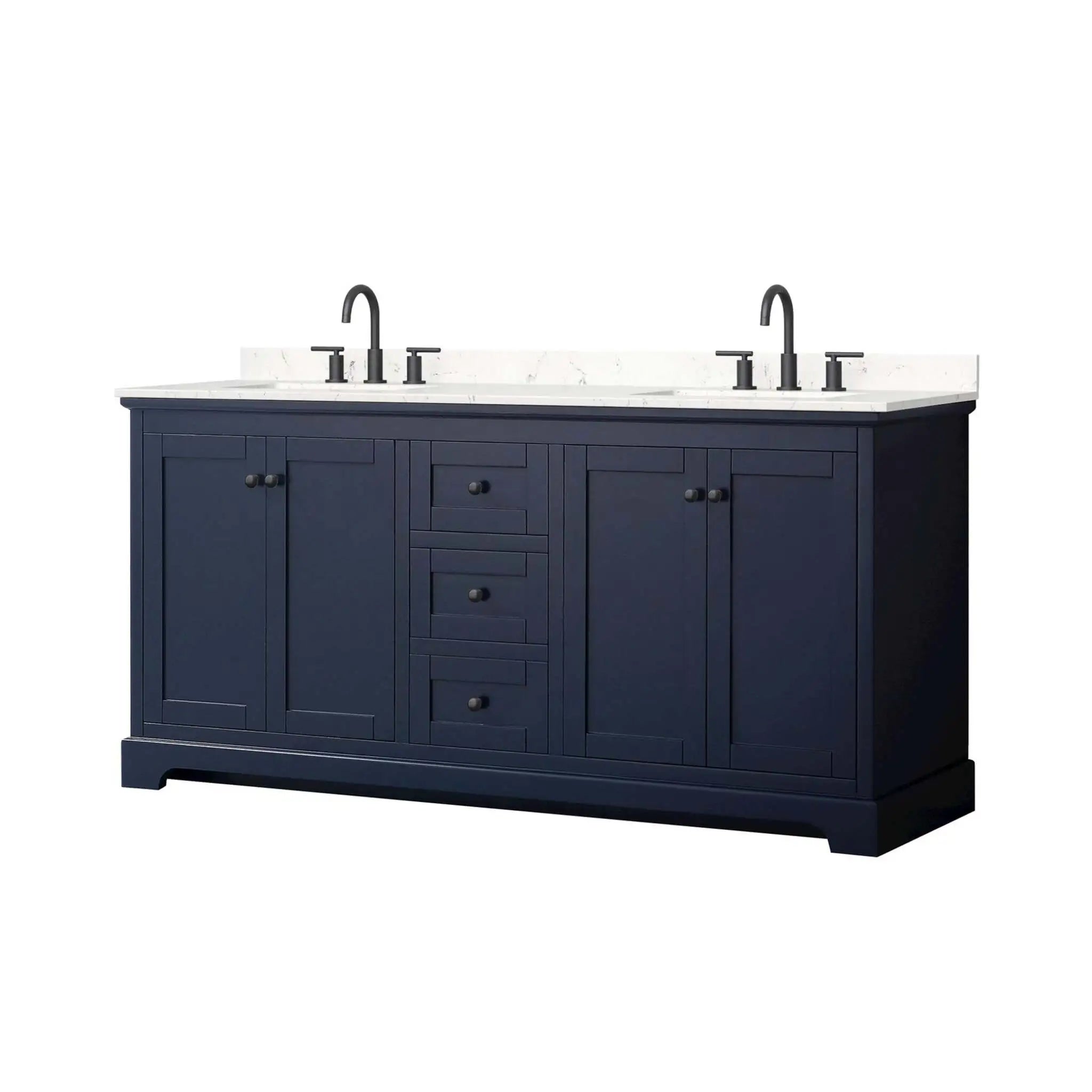72" Avery Double Bathroom Vanity in Dark Blue with Matte Black Trim by Wyndham