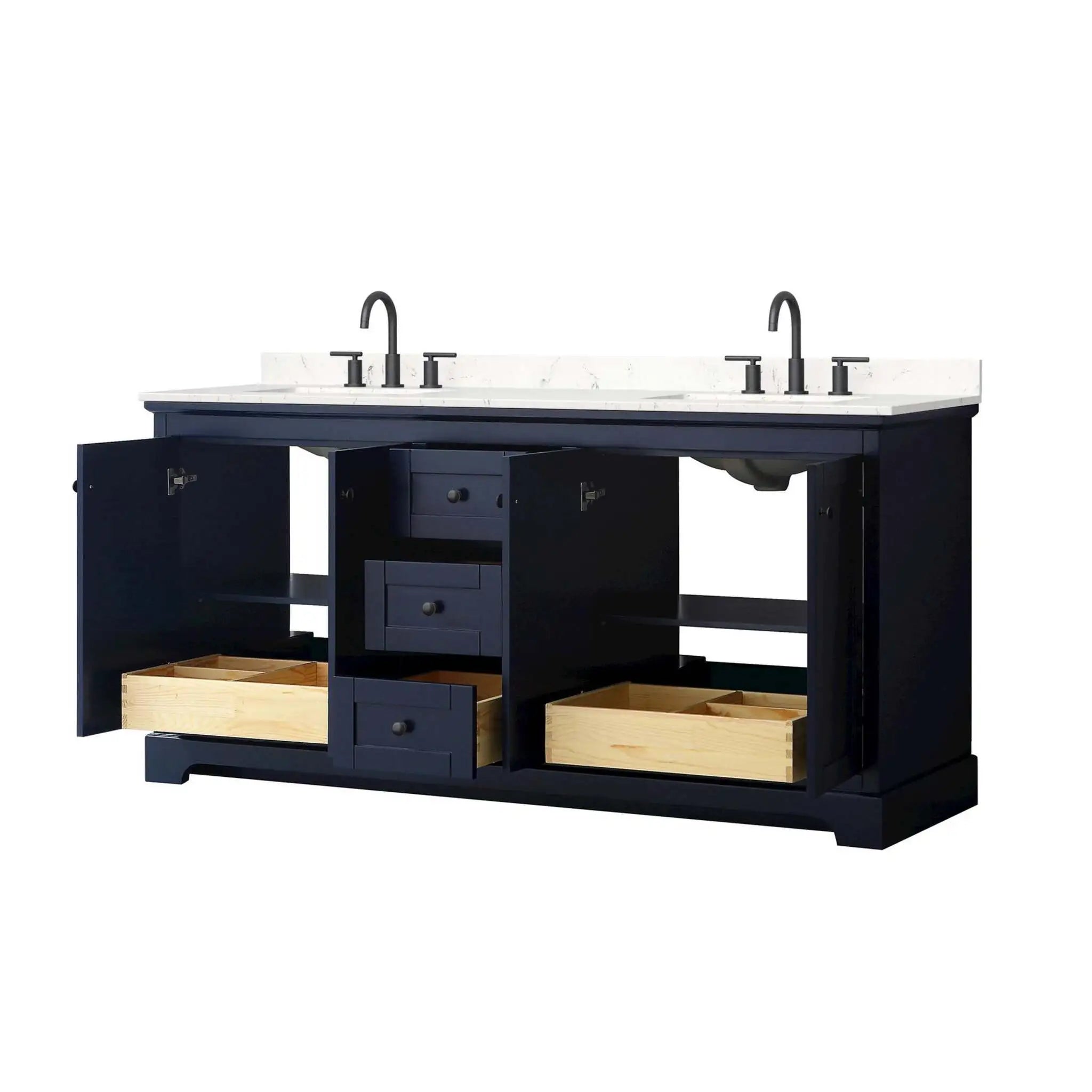 72" Avery Double Bathroom Vanity in Dark Blue with Matte Black Trim by Wyndham