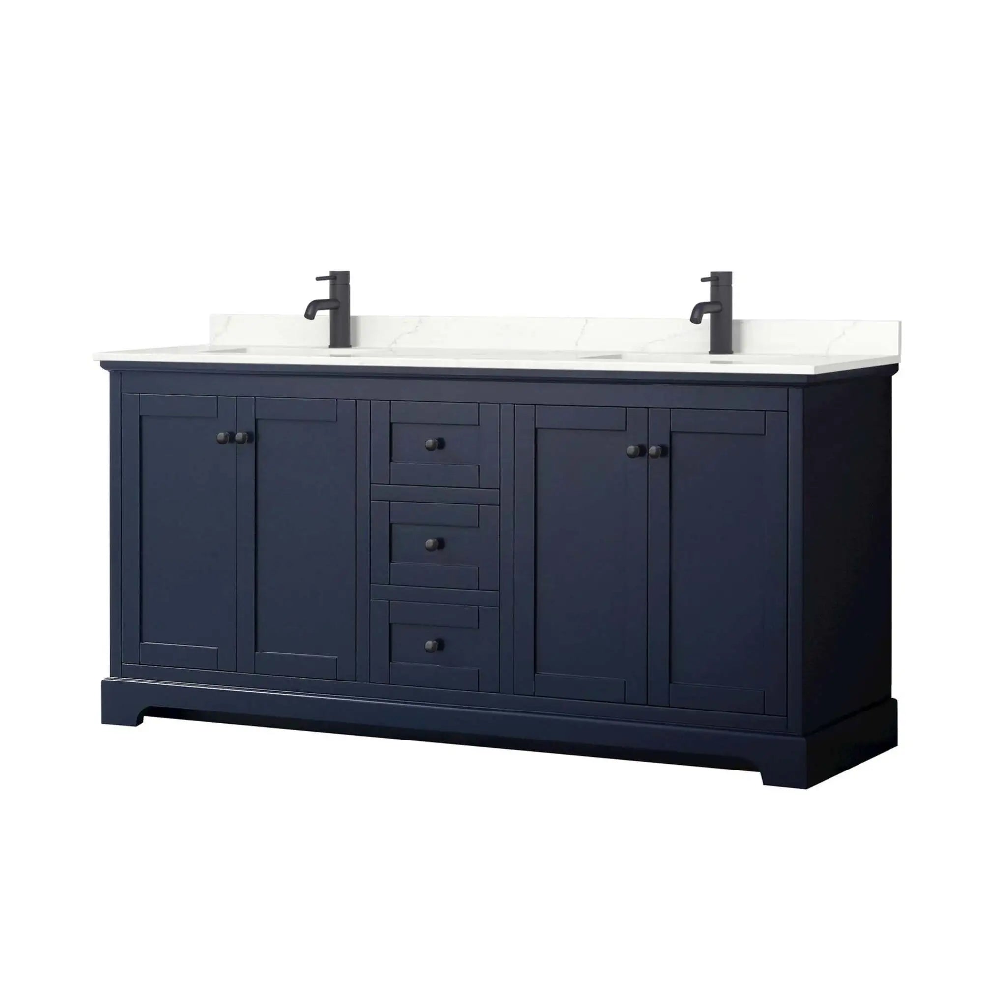 72" Avery Double Bathroom Vanity in Dark Blue with Matte Black Trim by Wyndham