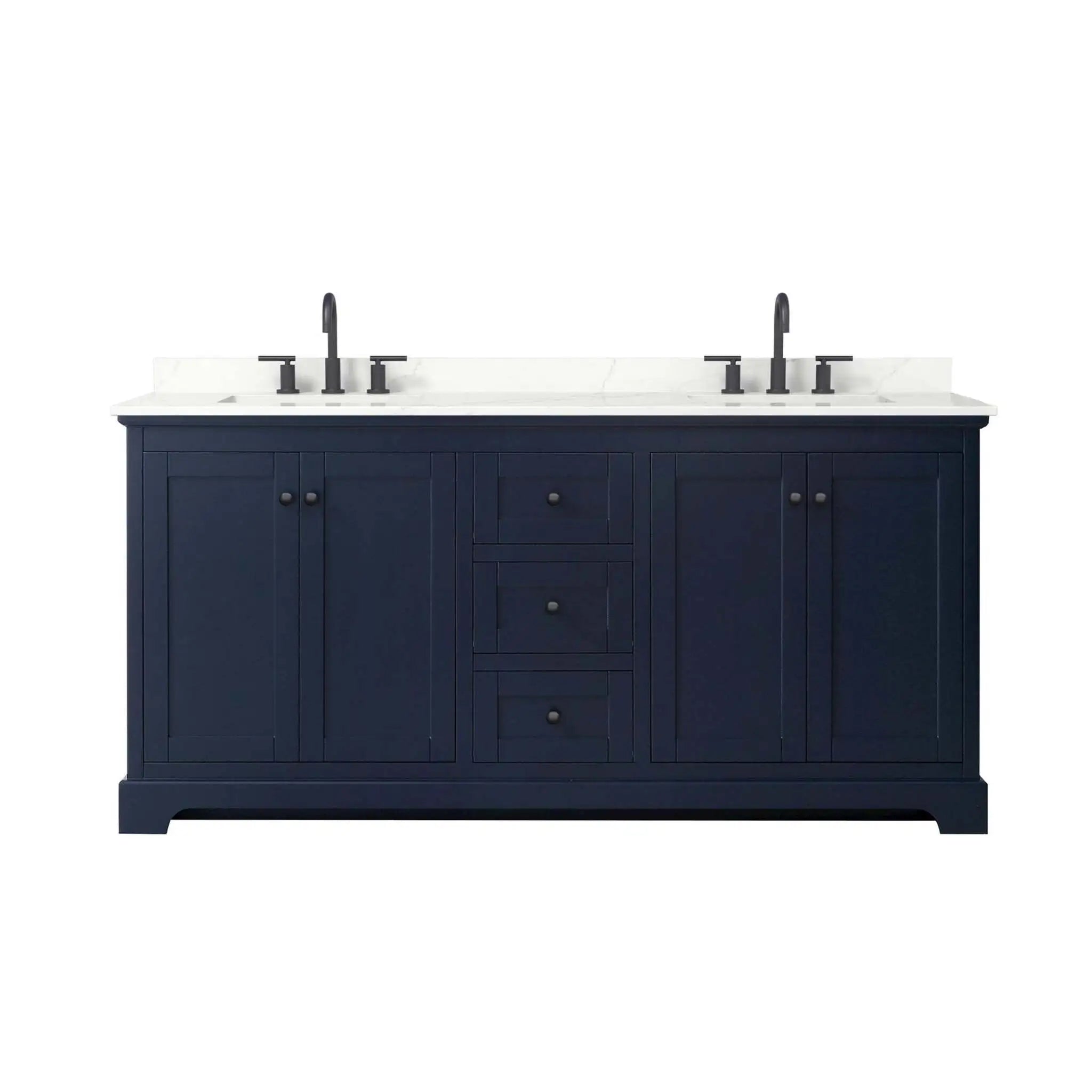 72" Avery Double Bathroom Vanity in Dark Blue with Matte Black Trim by Wyndham