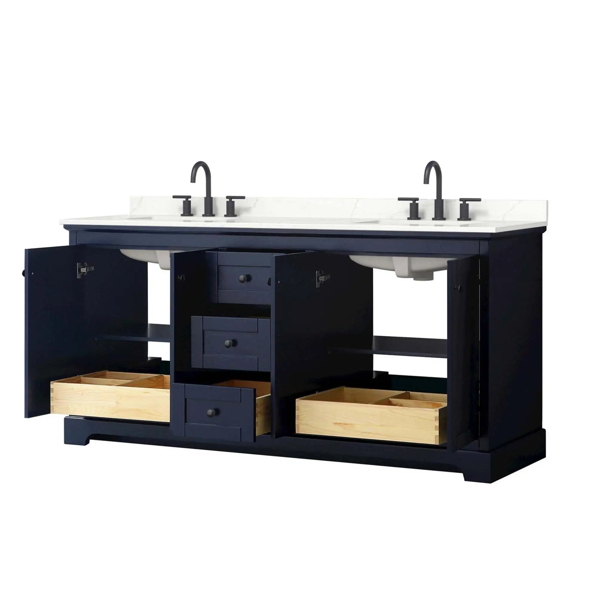 72" Avery Double Bathroom Vanity in Dark Blue with Matte Black Trim by Wyndham