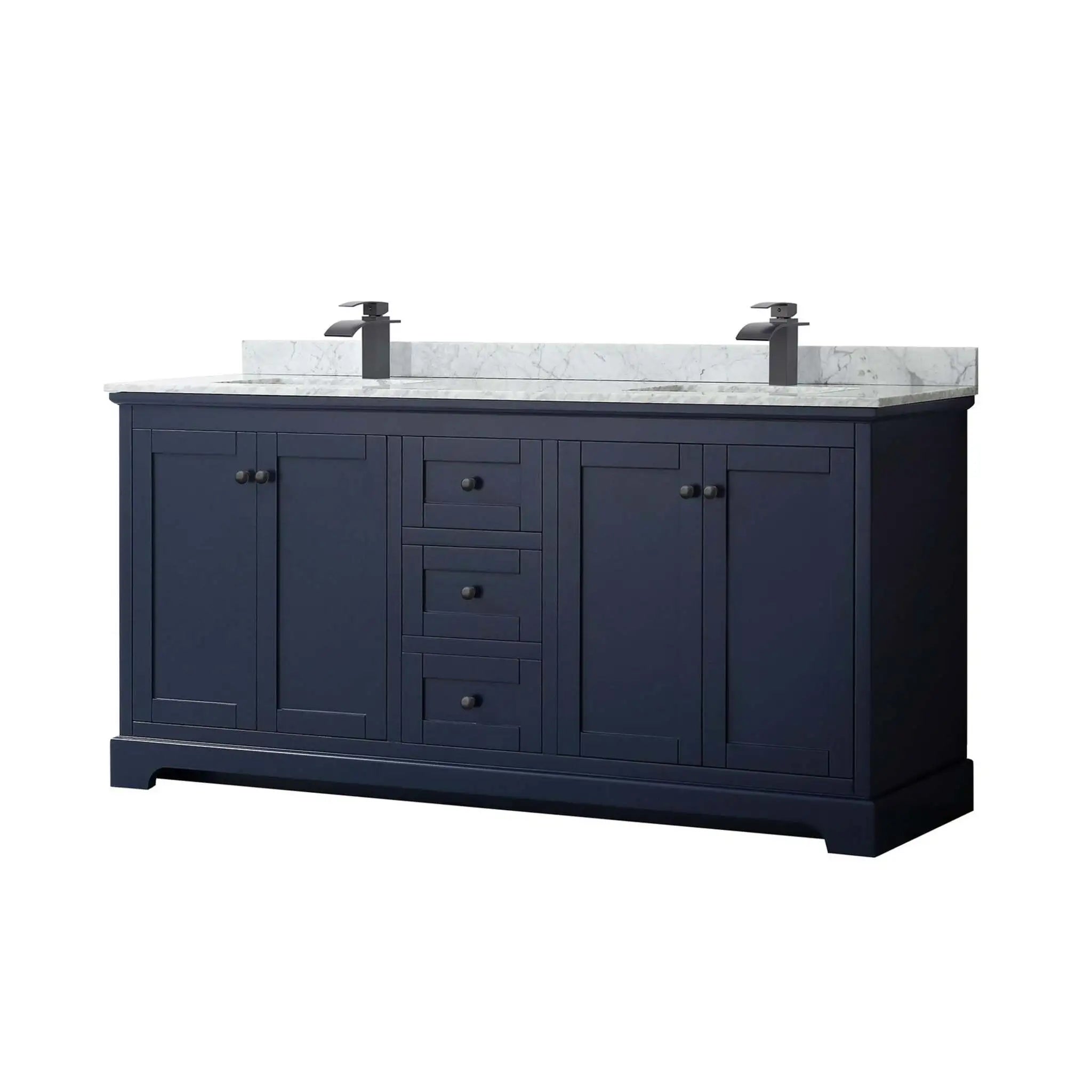 72" Avery Double Bathroom Vanity in Dark Blue with Matte Black Trim by Wyndham