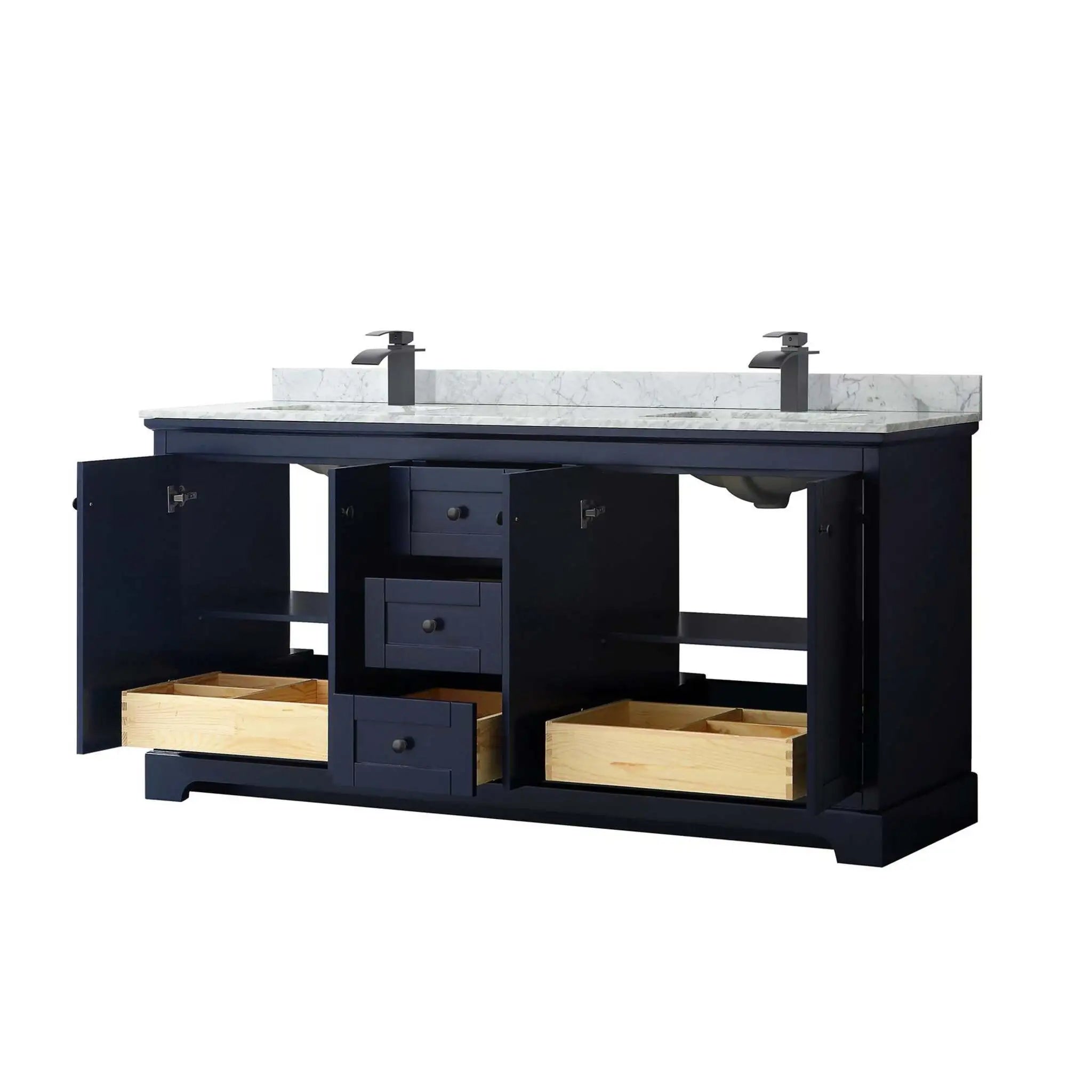 72" Avery Double Bathroom Vanity in Dark Blue with Matte Black Trim by Wyndham