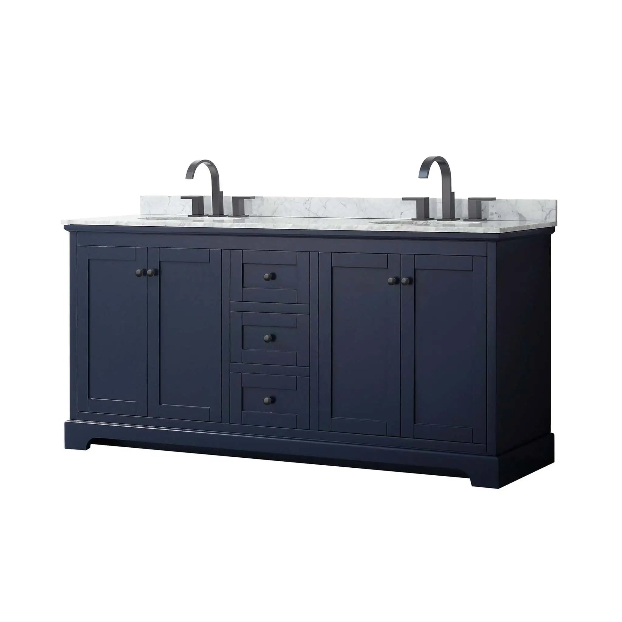 72" Avery Double Bathroom Vanity in Dark Blue with Matte Black Trim by Wyndham
