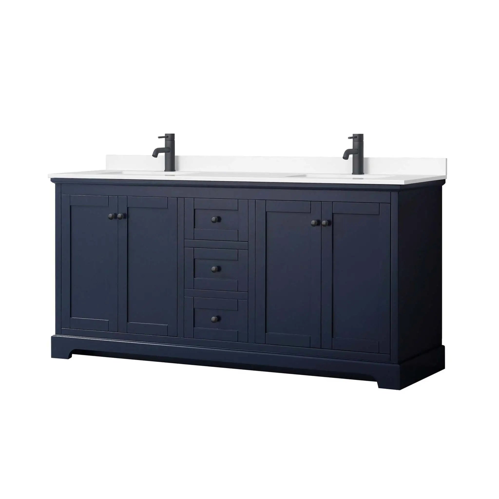 72" Avery Double Bathroom Vanity in Dark Blue with Matte Black Trim by Wyndham