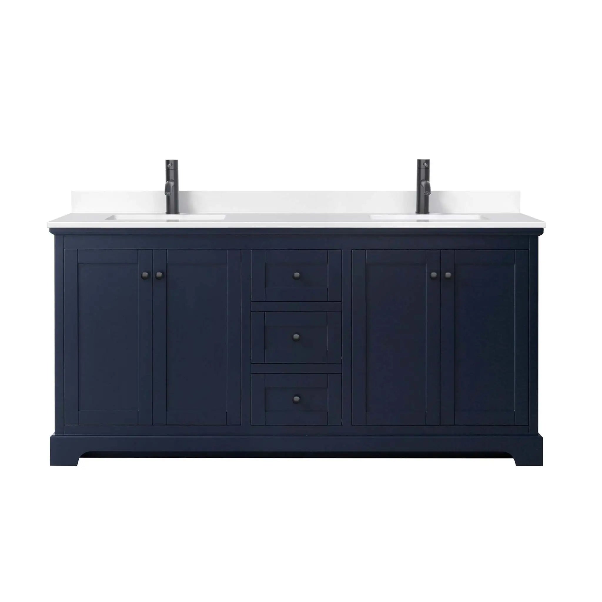 72" Avery Double Bathroom Vanity in Dark Blue with Matte Black Trim by Wyndham