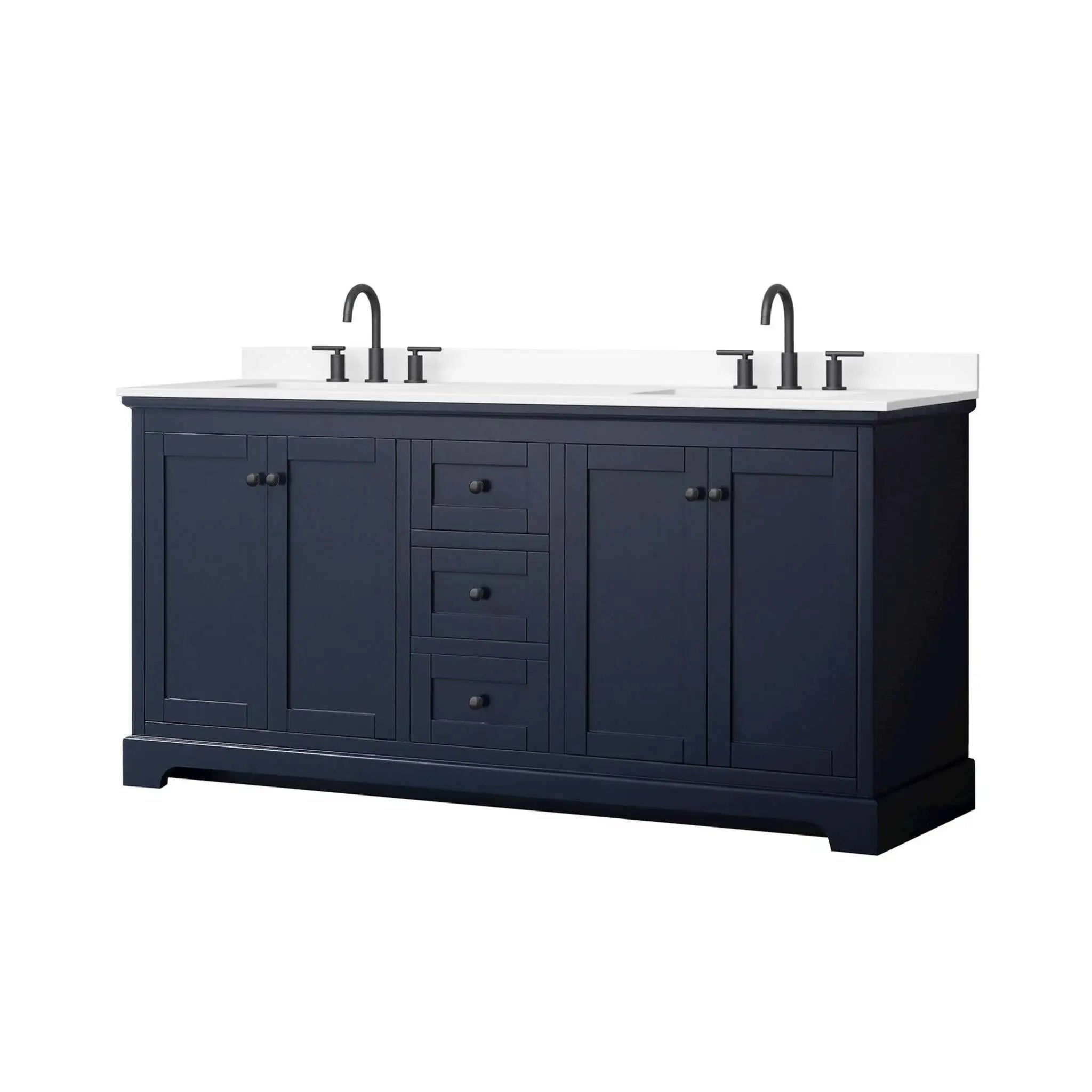 72" Avery Double Bathroom Vanity in Dark Blue with Matte Black Trim by Wyndham