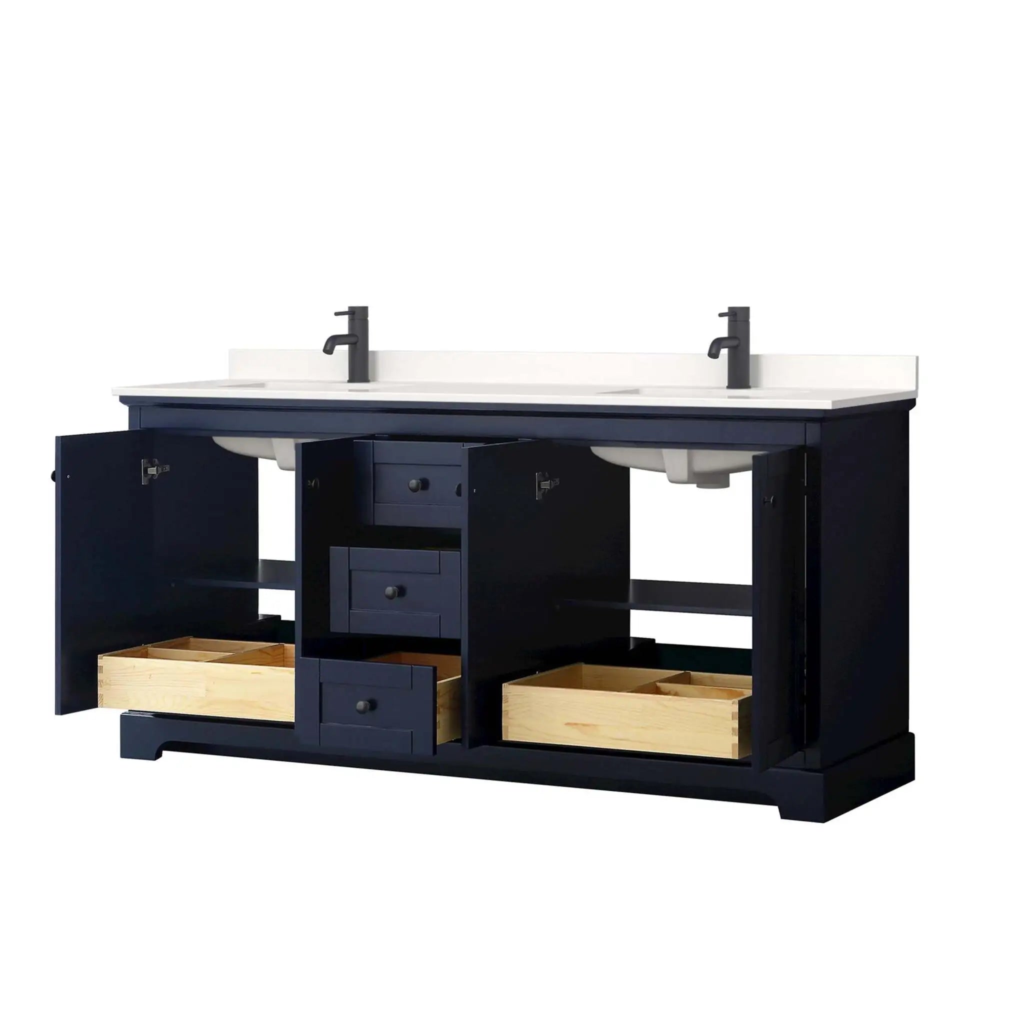 72" Avery Double Bathroom Vanity in Dark Blue with Matte Black Trim by Wyndham