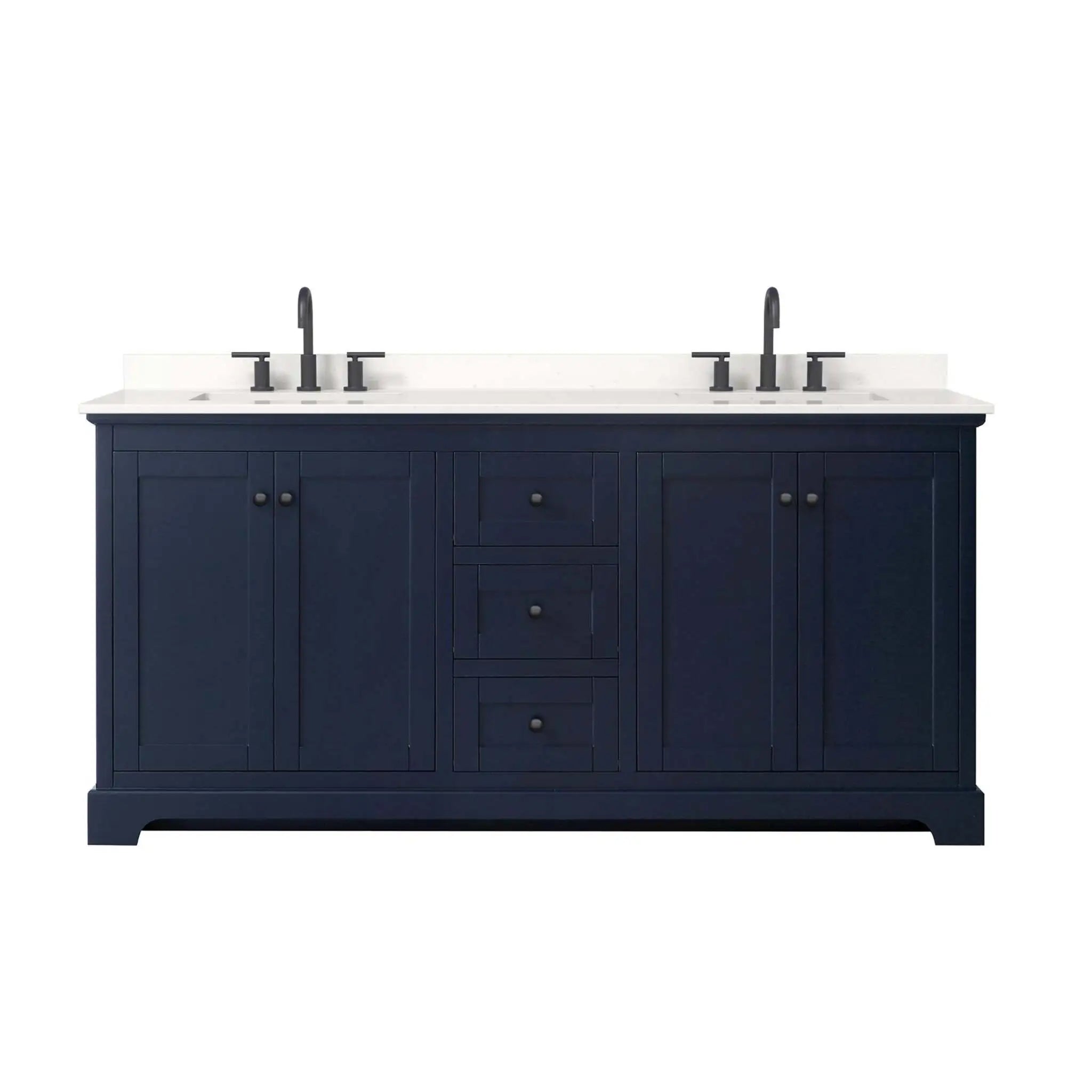 72" Avery Double Bathroom Vanity in Dark Blue with Matte Black Trim by Wyndham