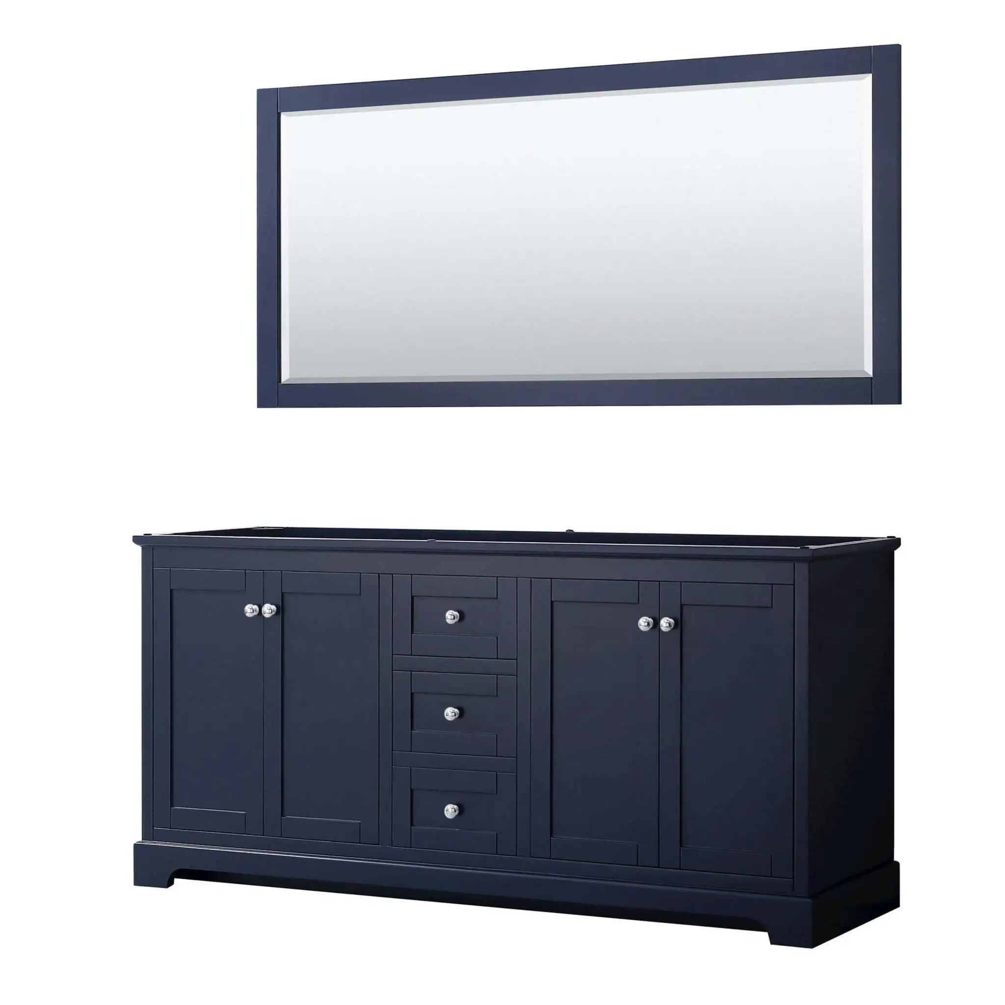 72" Avery Double Bathroom Vanity in Dark Blue with Polished Chrome Trim & 70" Mirror by Wyndham