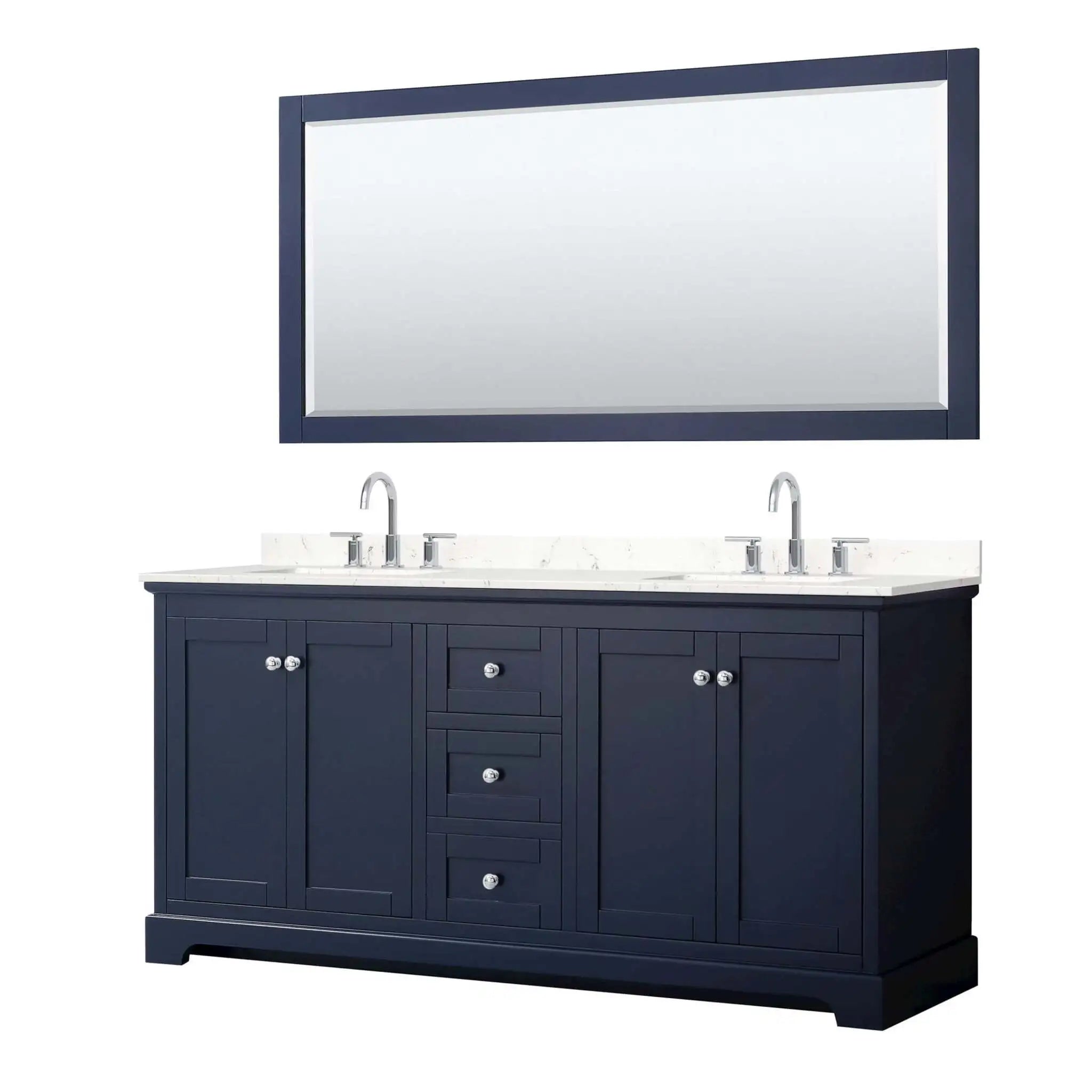 72" Avery Double Bathroom Vanity in Dark Blue with Polished Chrome Trim & 70" Mirror by Wyndham