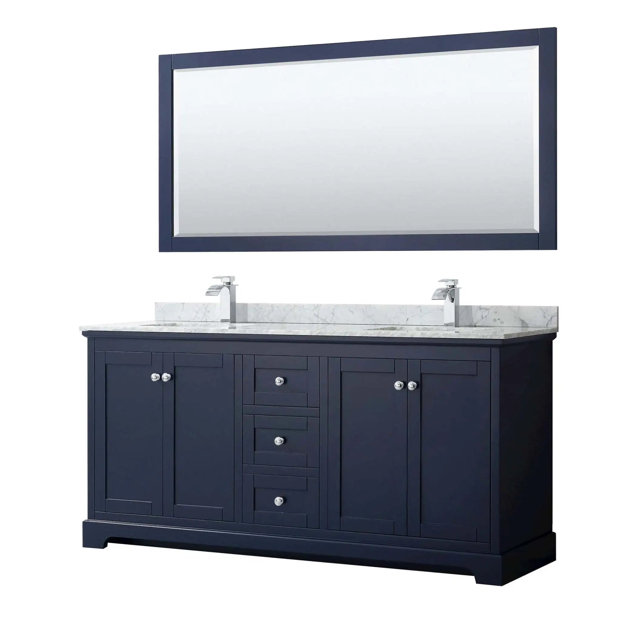 72" Avery Double Bathroom Vanity in Dark Blue with Polished Chrome Trim & 70" Mirror by Wyndham