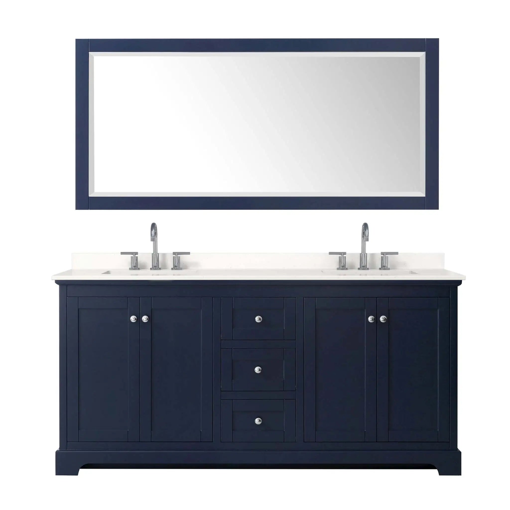 72" Avery Double Bathroom Vanity in Dark Blue with Polished Chrome Trim & 70" Mirror by Wyndham
