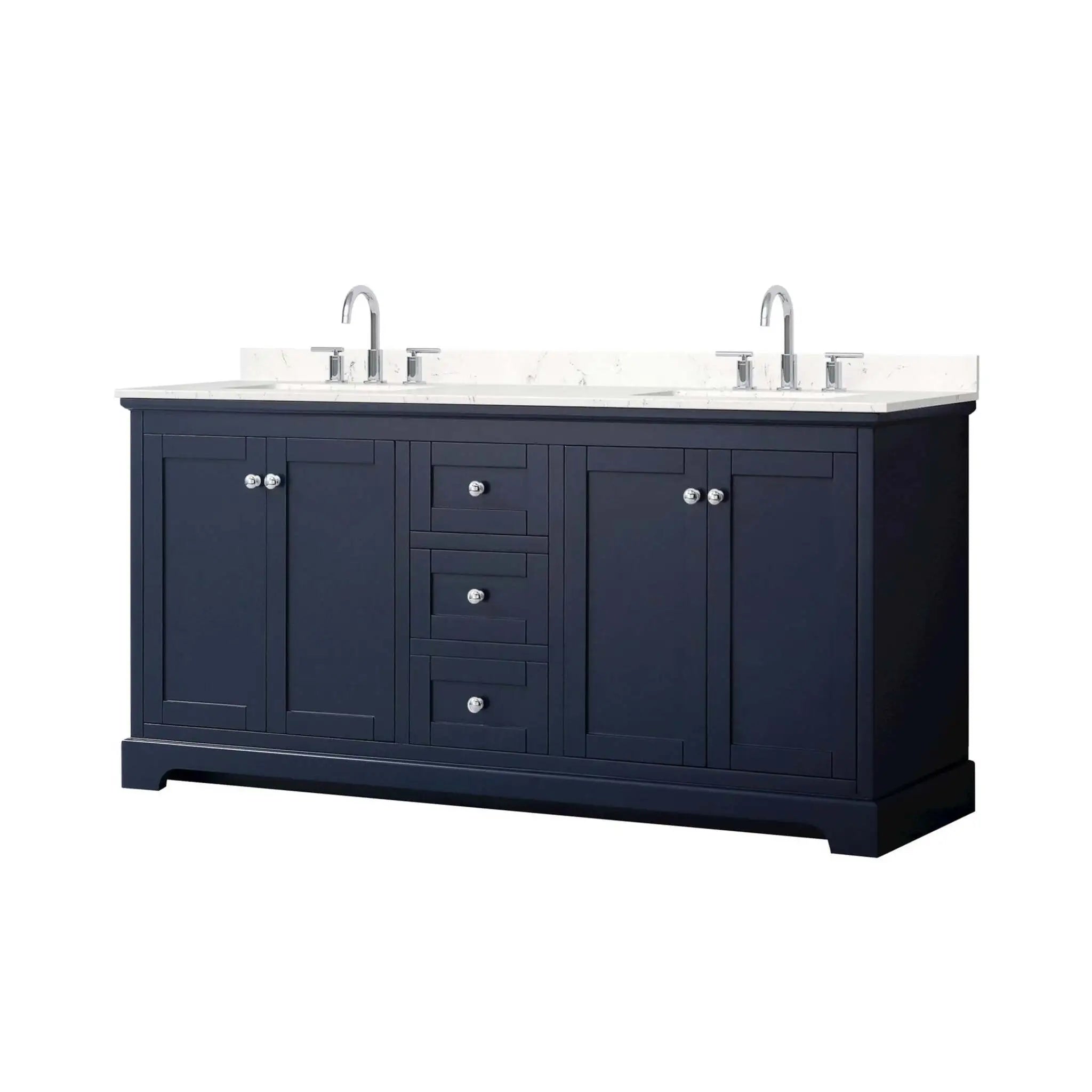 72" Avery Double Bathroom Vanity in Dark Blue with Polished Chrome Trim by Wyndham