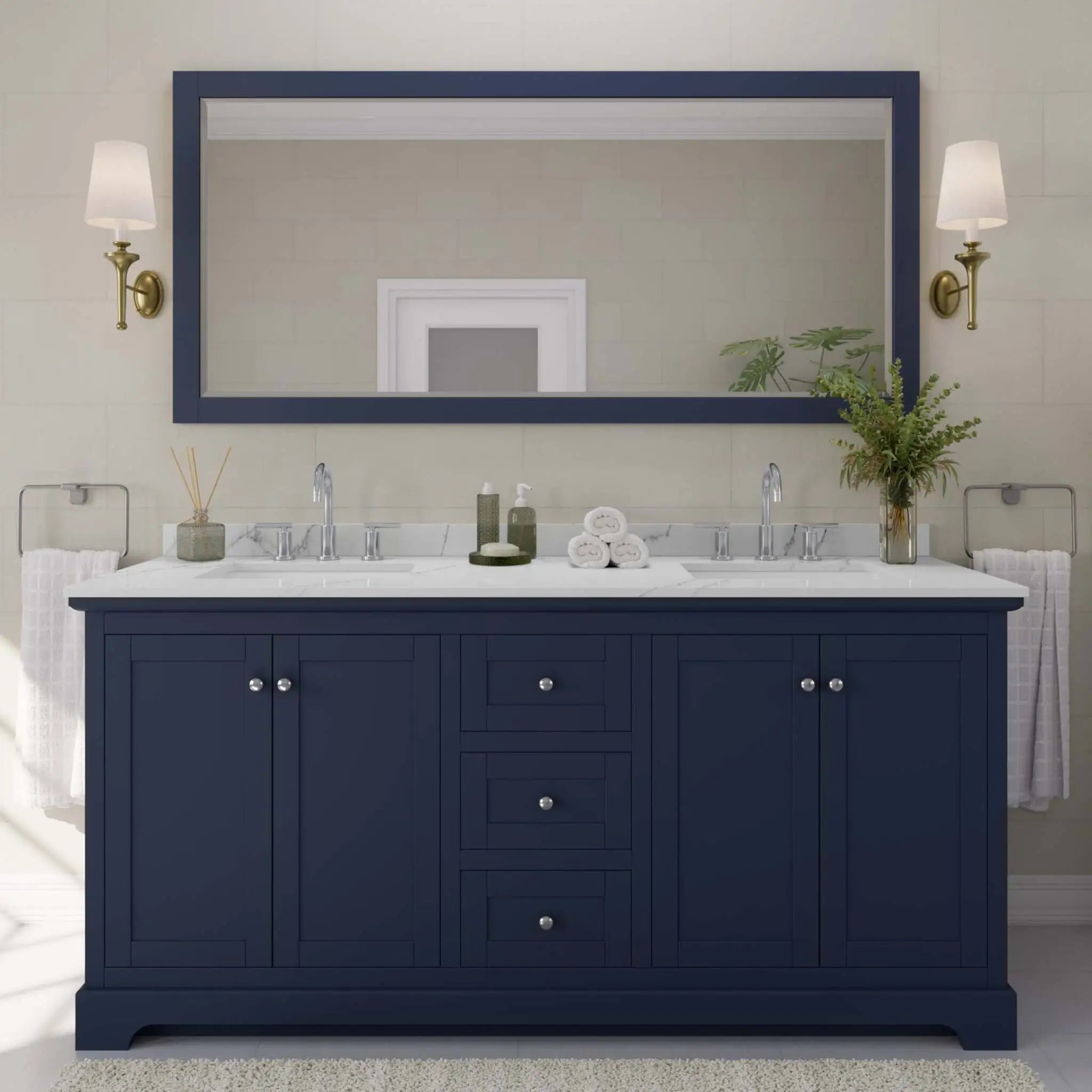 72" Avery Double Bathroom Vanity in Dark Blue with Polished Chrome Trim by Wyndham