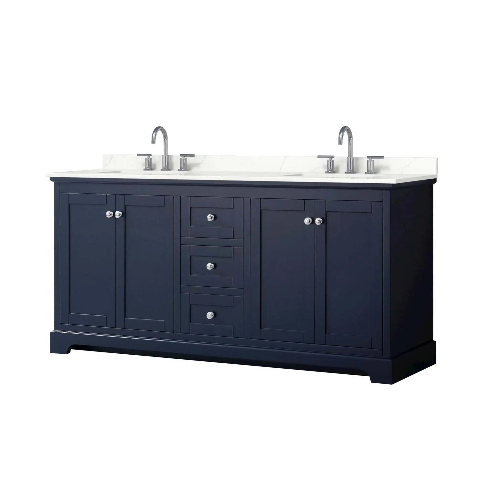 72" Avery Double Bathroom Vanity in Dark Blue with Polished Chrome Trim by Wyndham