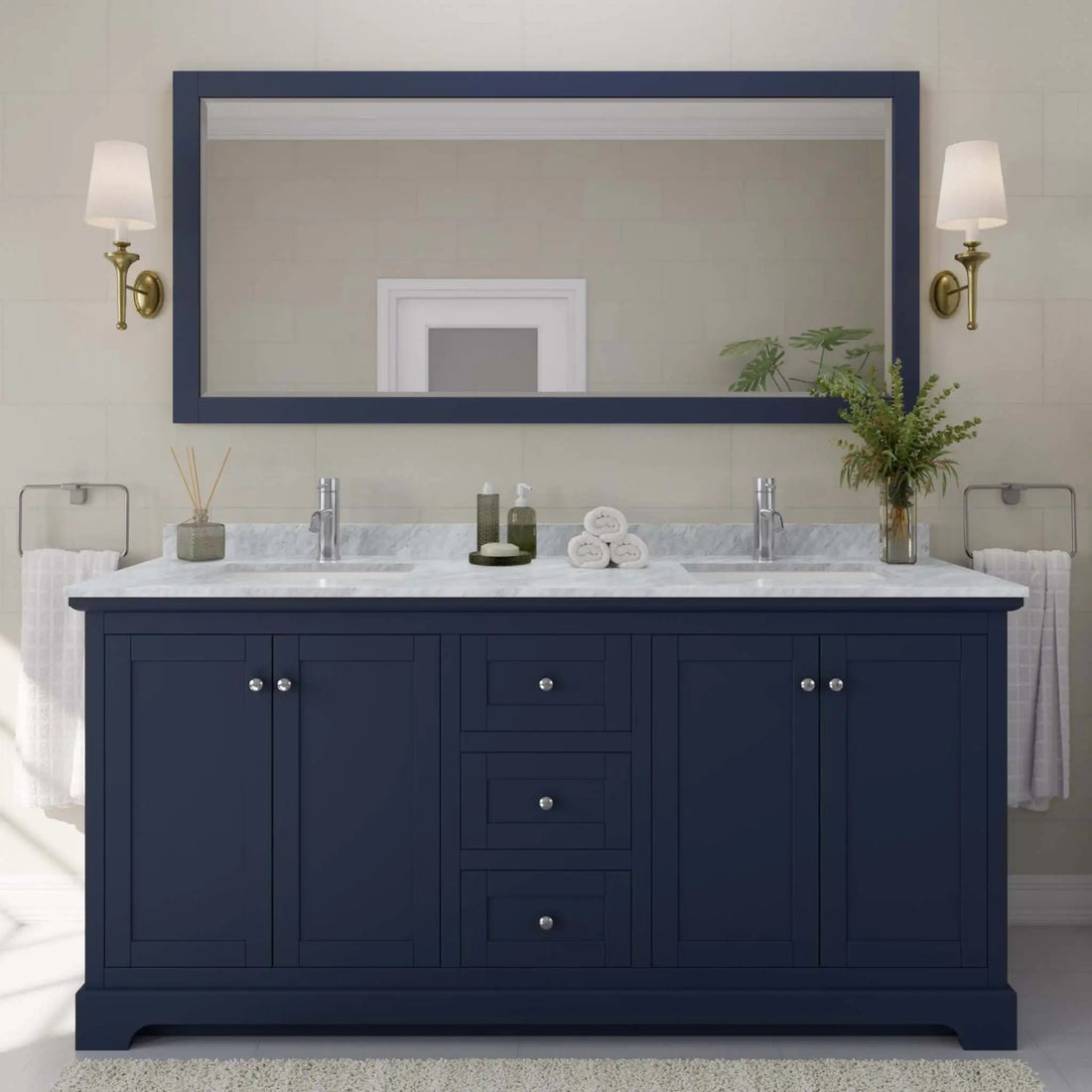 72" Avery Double Bathroom Vanity in Dark Blue with Polished Chrome Trim by Wyndham