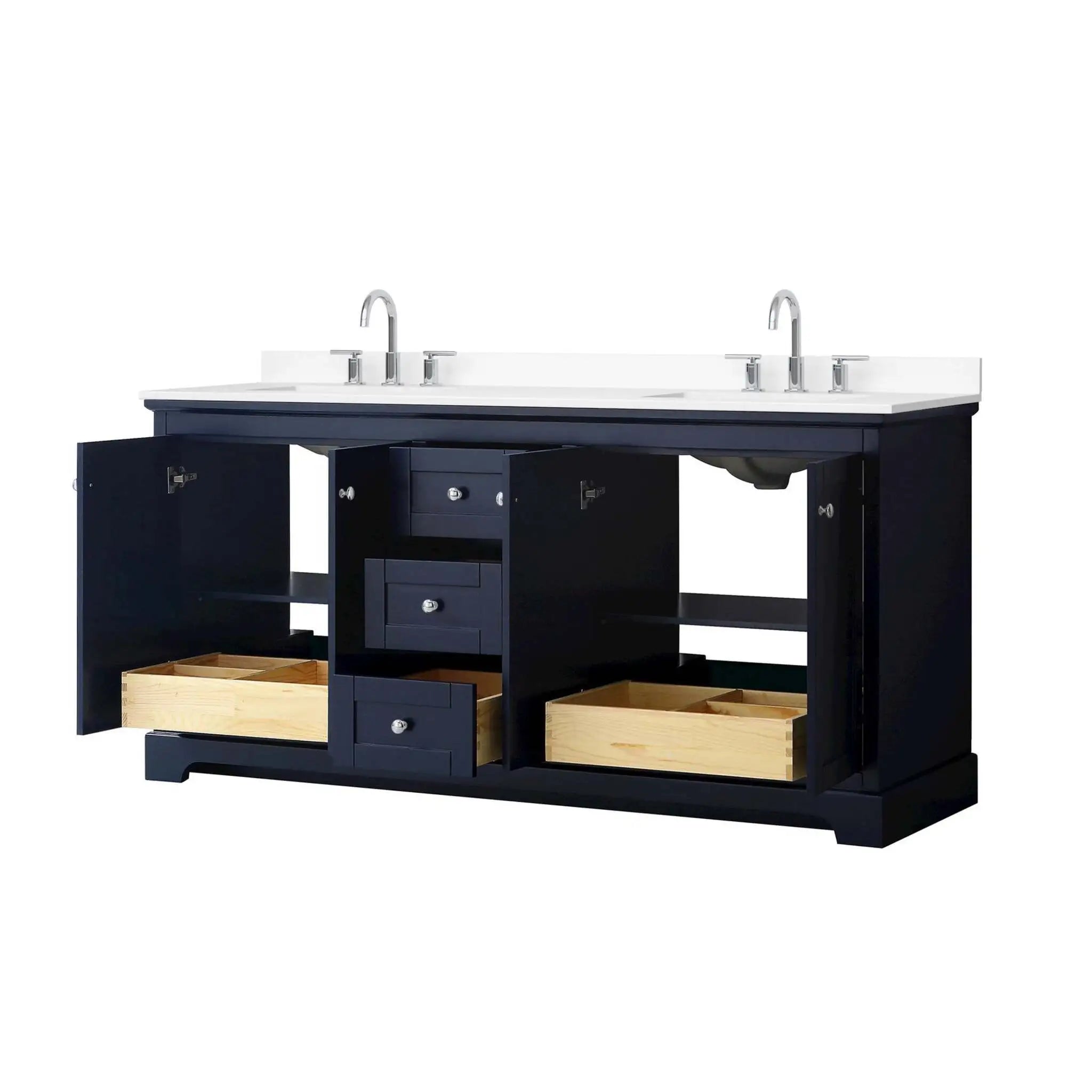 72" Avery Double Bathroom Vanity in Dark Blue with Polished Chrome Trim by Wyndham