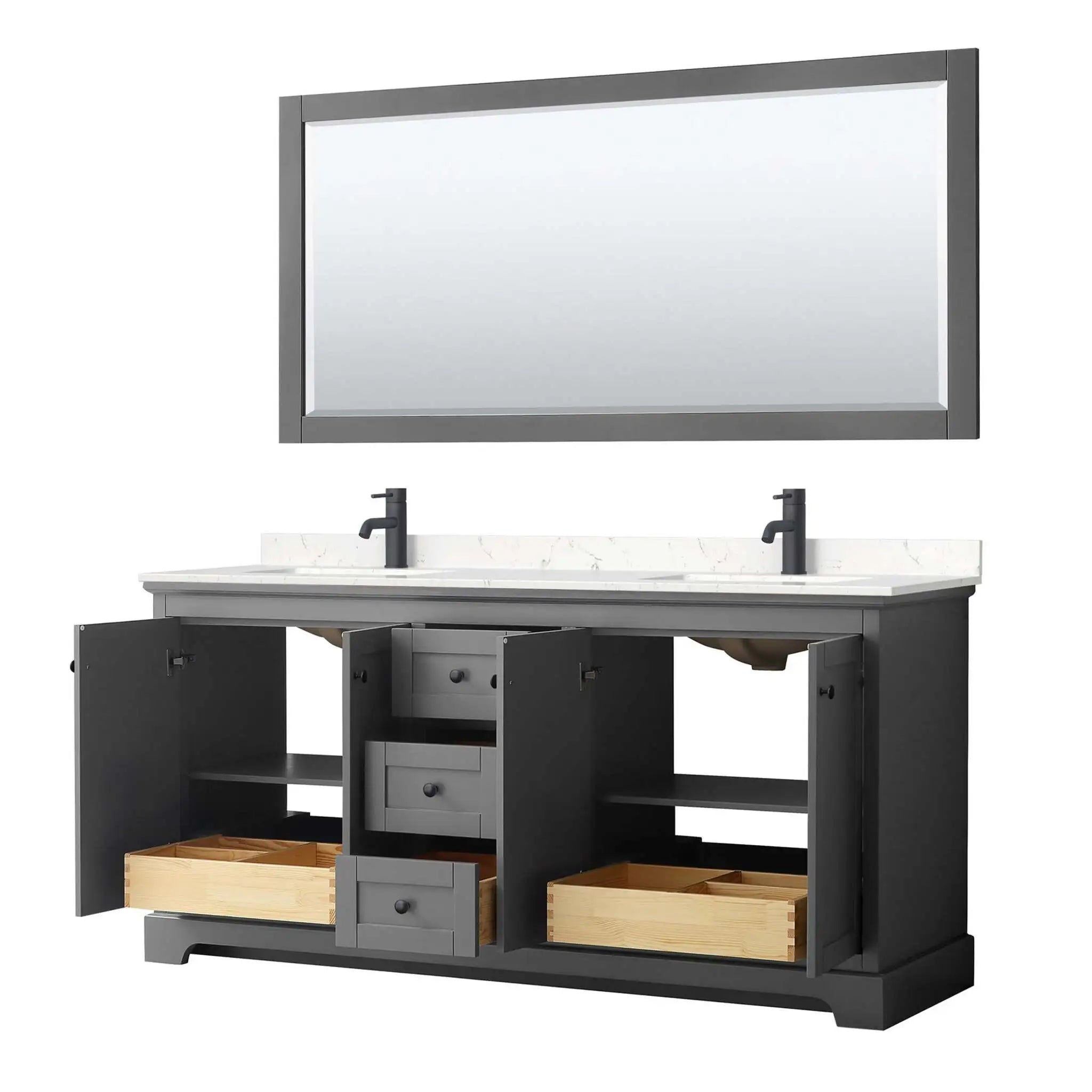 72" Avery Double Bathroom Vanity in Dark Gray with Matte Black Trim & 70" Mirror by Wyndham