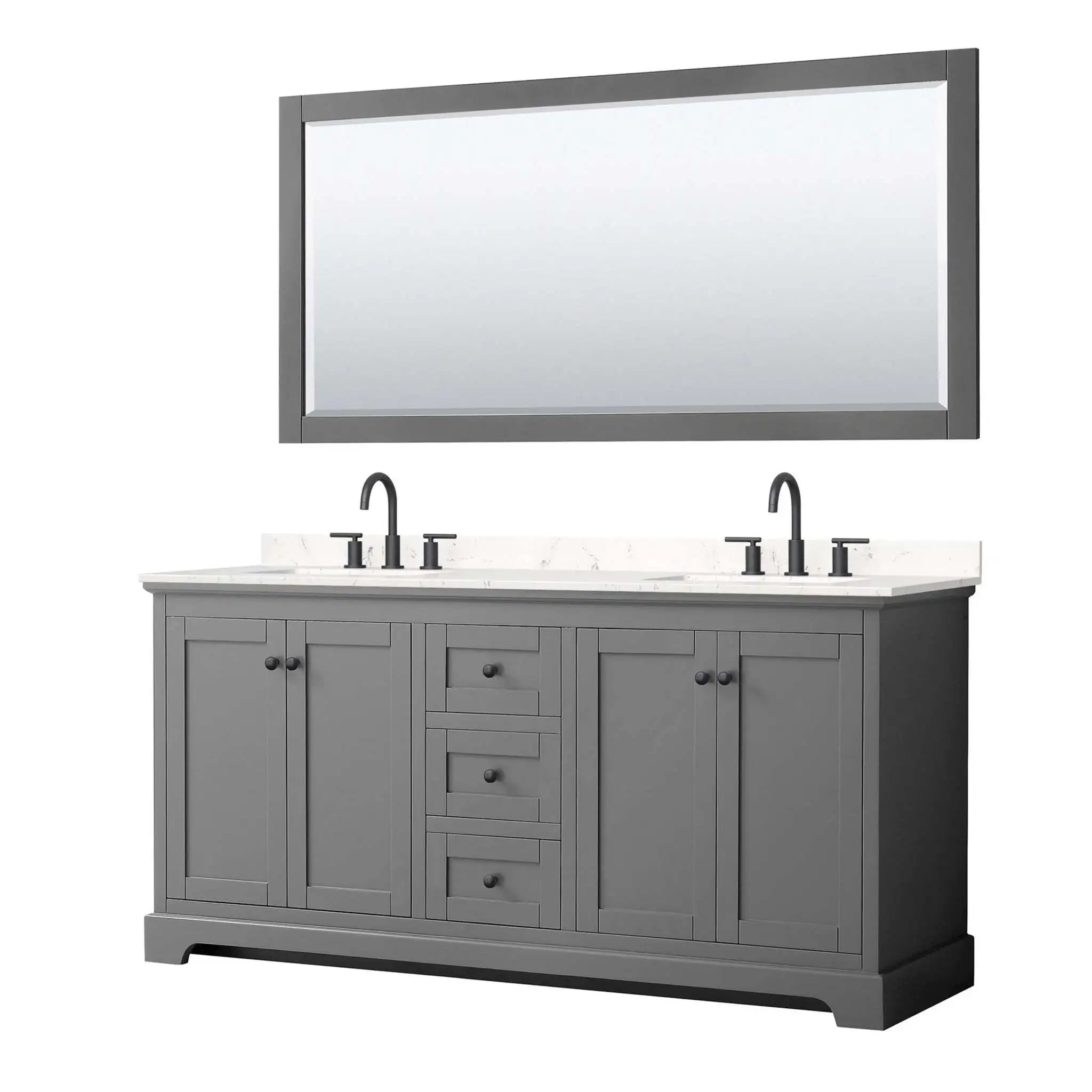 72" Avery Double Bathroom Vanity in Dark Gray with Matte Black Trim & 70" Mirror by Wyndham