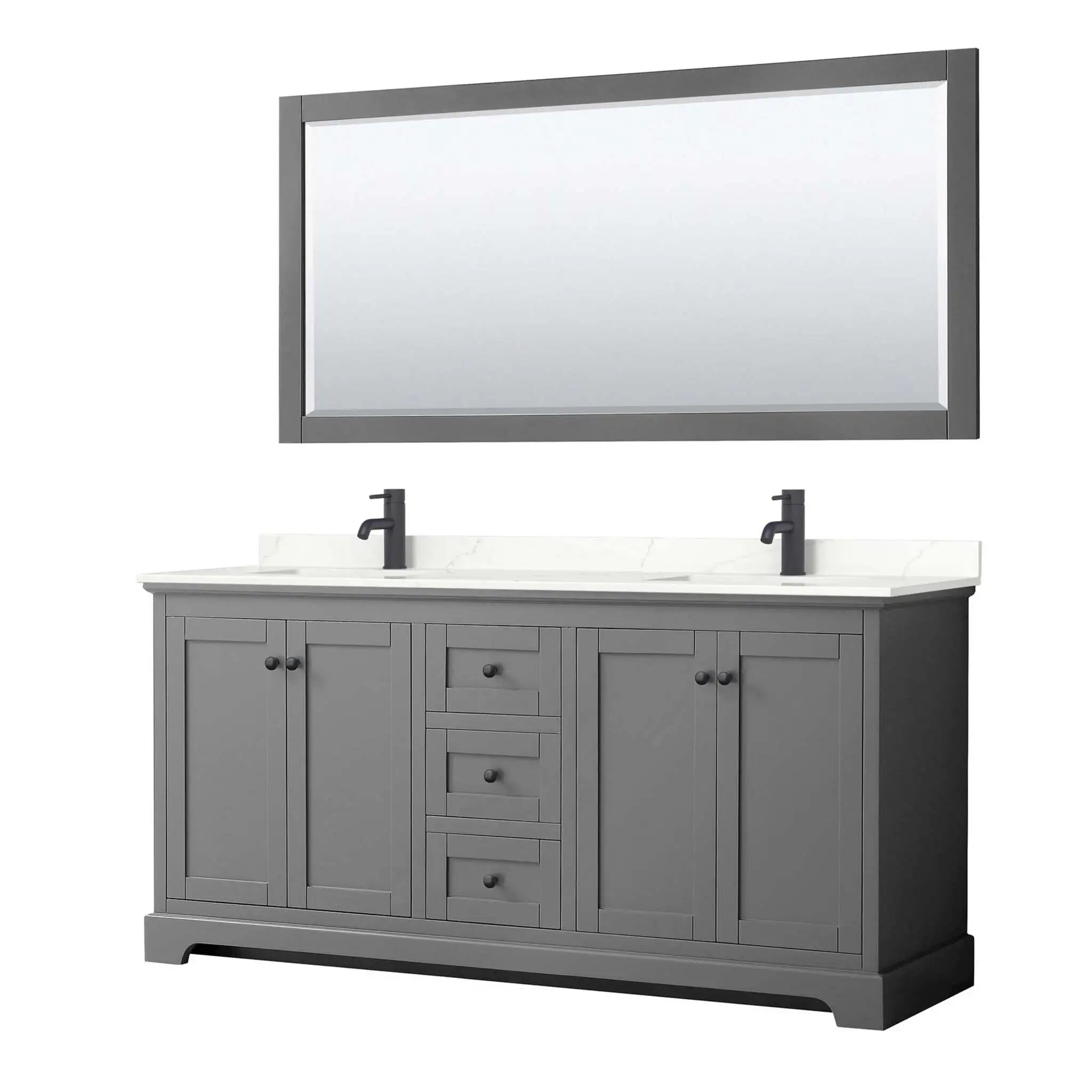 72" Avery Double Bathroom Vanity in Dark Gray with Matte Black Trim & 70" Mirror by Wyndham