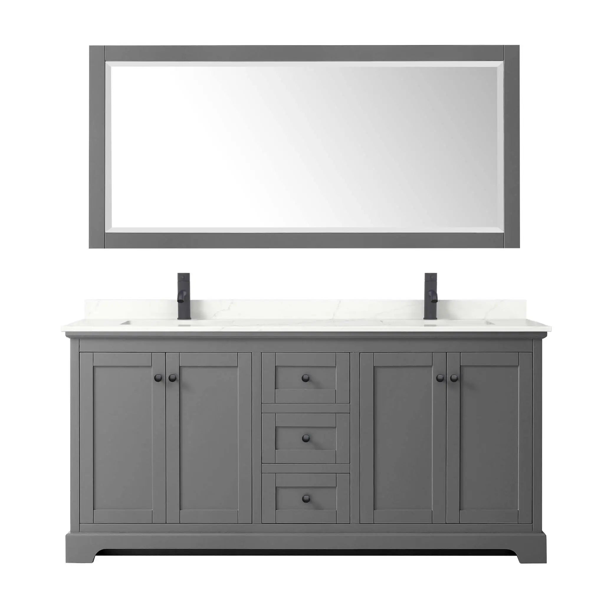 72" Avery Double Bathroom Vanity in Dark Gray with Matte Black Trim & 70" Mirror by Wyndham