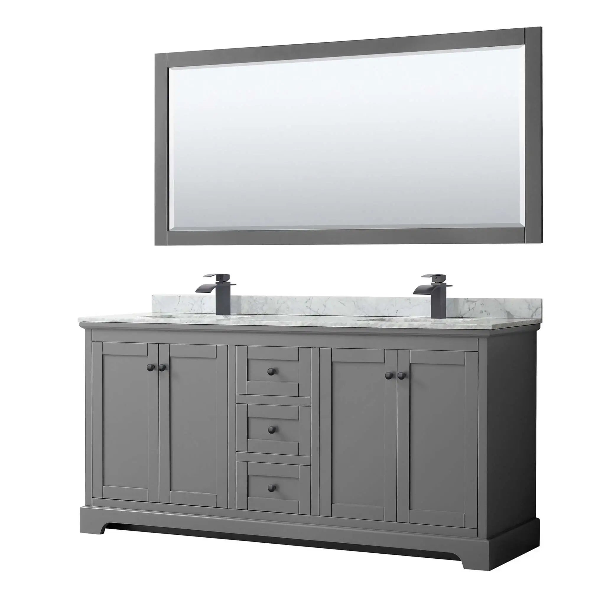 72" Avery Double Bathroom Vanity in Dark Gray with Matte Black Trim & 70" Mirror by Wyndham