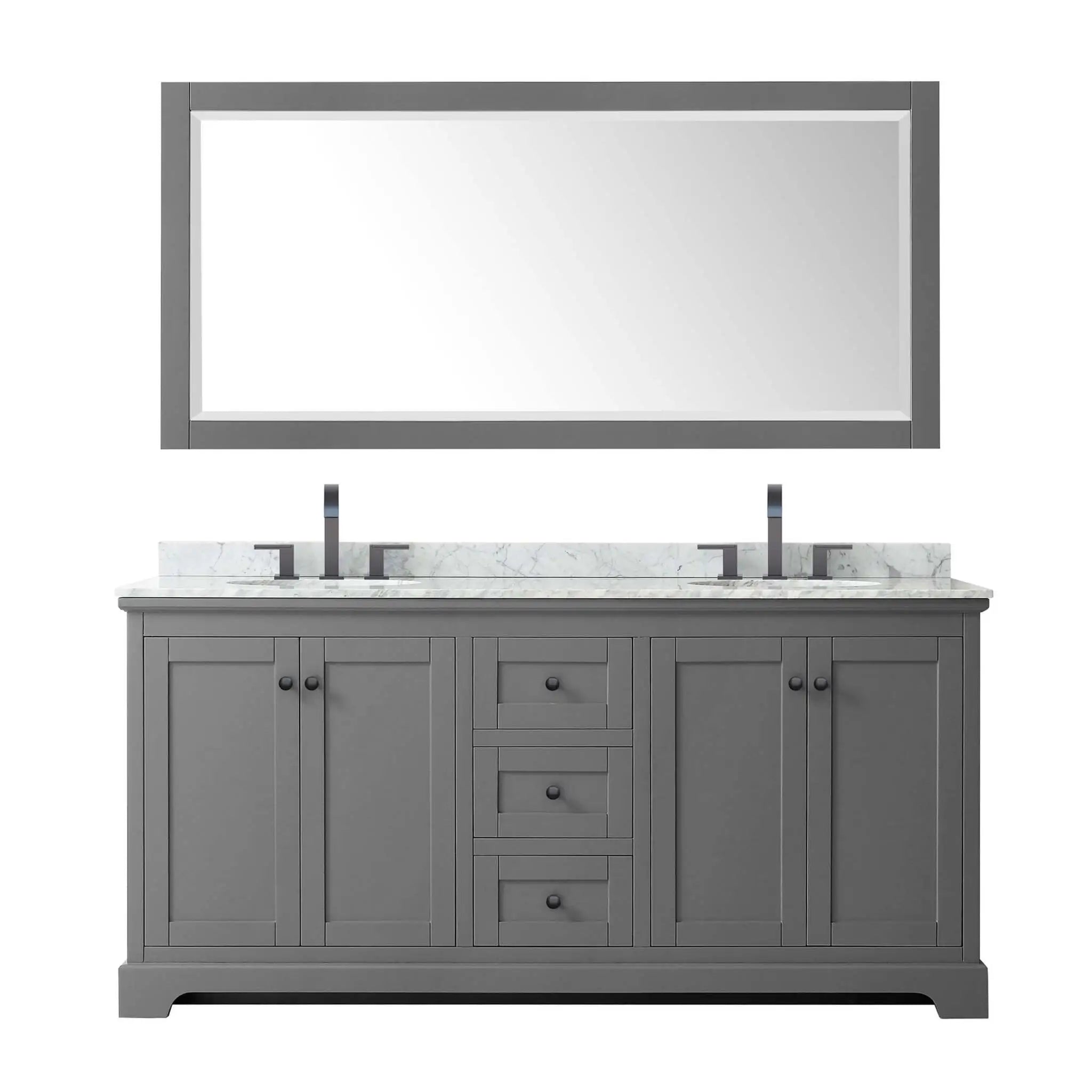 72" Avery Double Bathroom Vanity in Dark Gray with Matte Black Trim & 70" Mirror by Wyndham