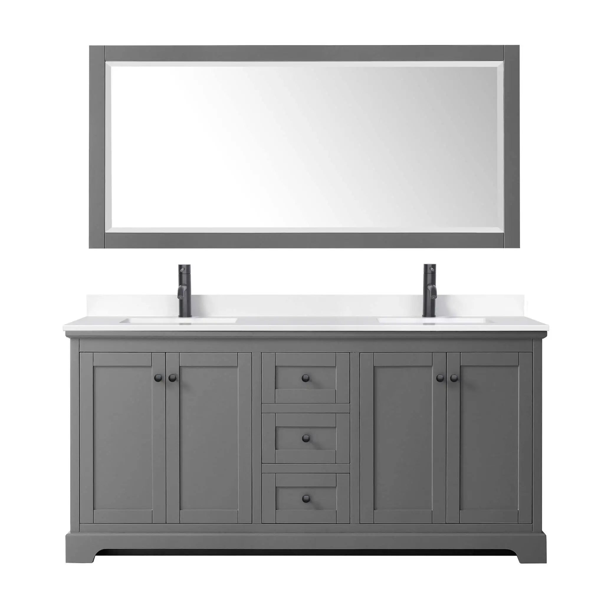 72" Avery Double Bathroom Vanity in Dark Gray with Matte Black Trim & 70" Mirror by Wyndham