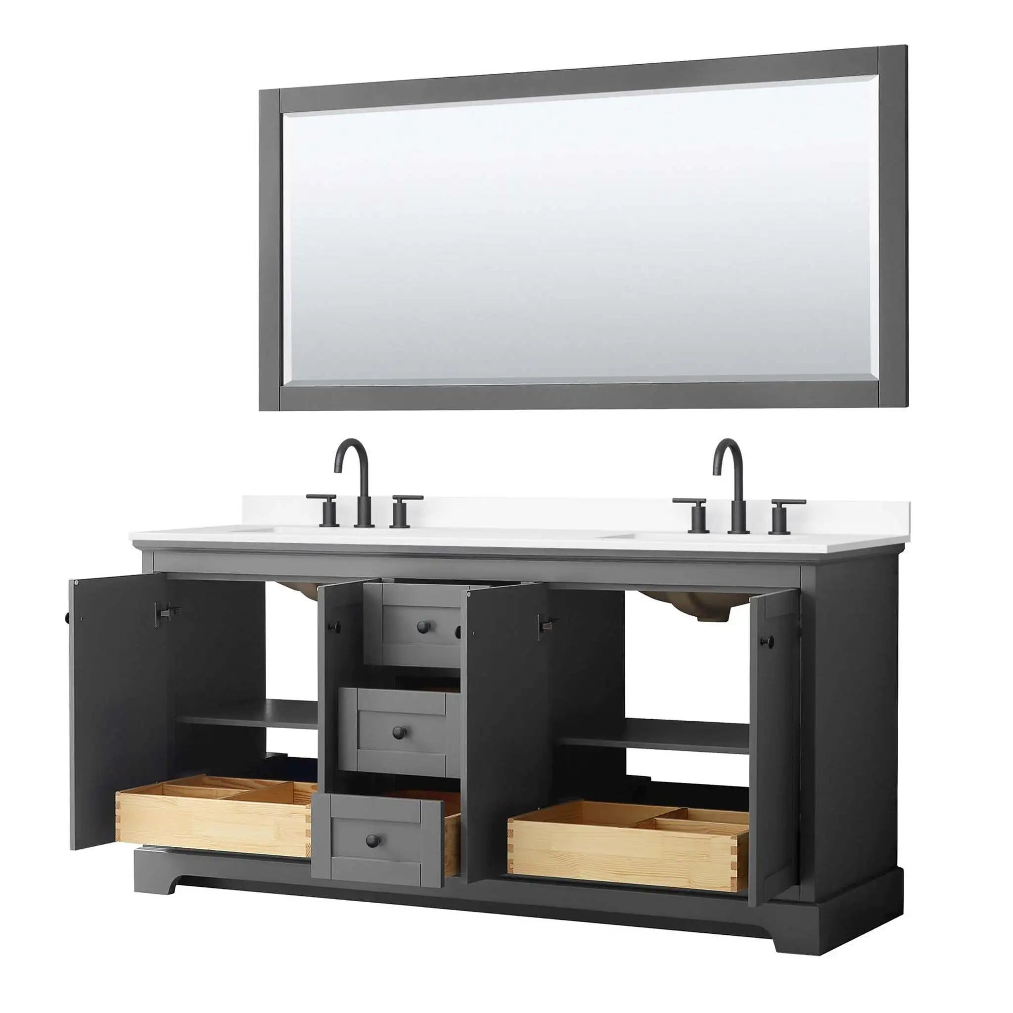 72" Avery Double Bathroom Vanity in Dark Gray with Matte Black Trim & 70" Mirror by Wyndham
