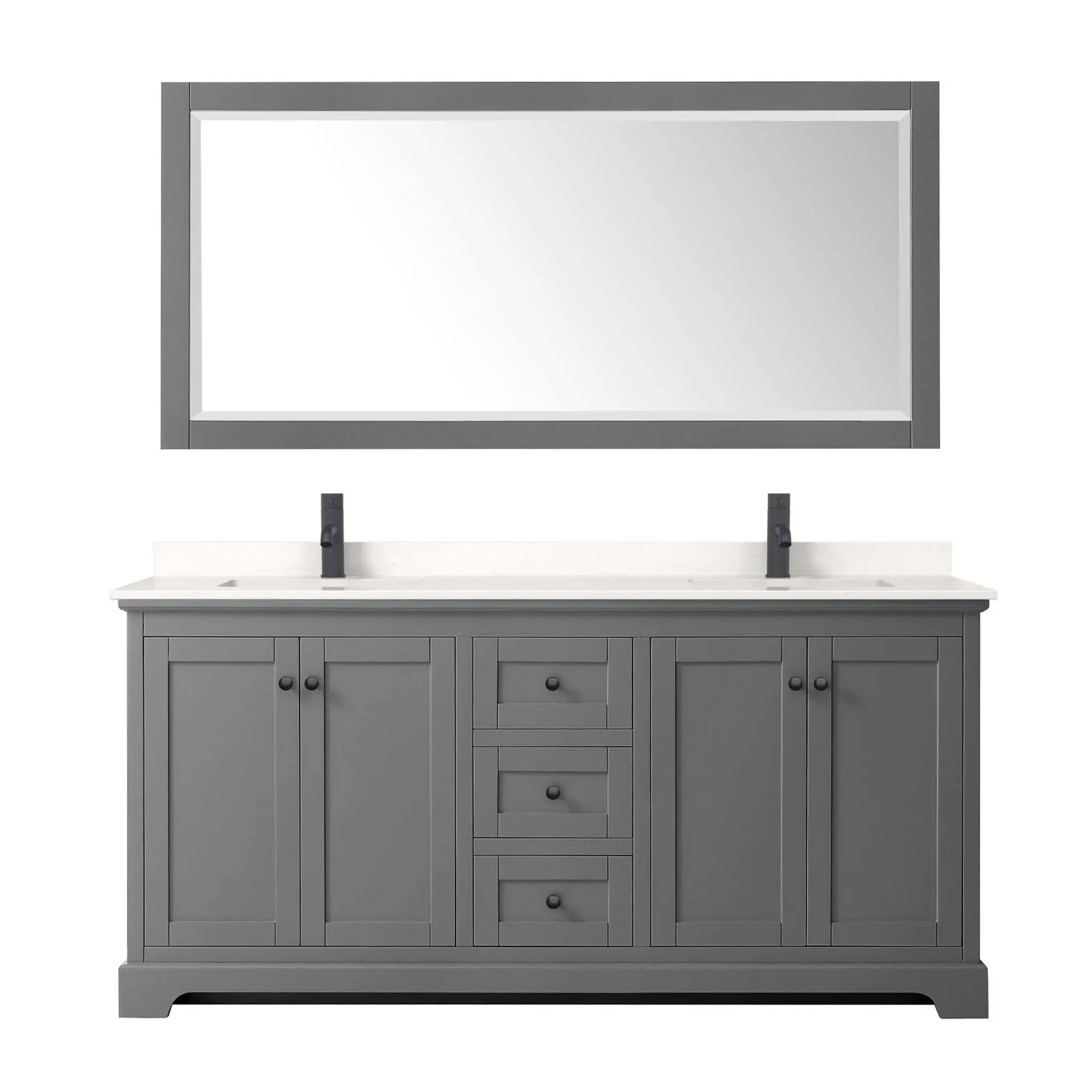 72" Avery Double Bathroom Vanity in Dark Gray with Matte Black Trim & 70" Mirror by Wyndham