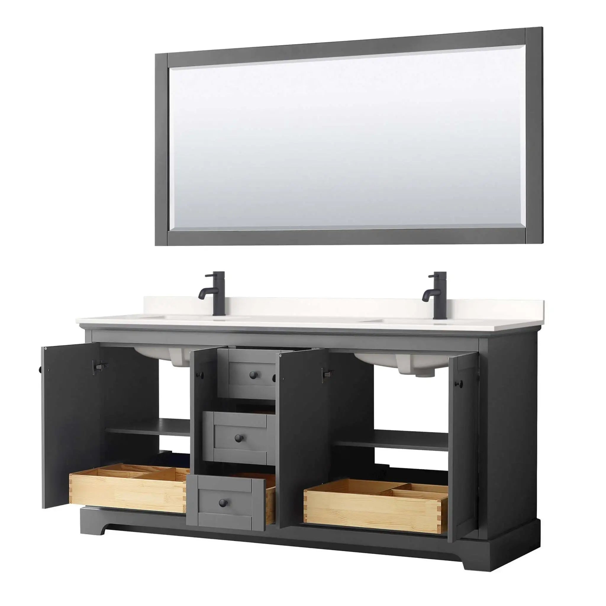 72" Avery Double Bathroom Vanity in Dark Gray with Matte Black Trim & 70" Mirror by Wyndham