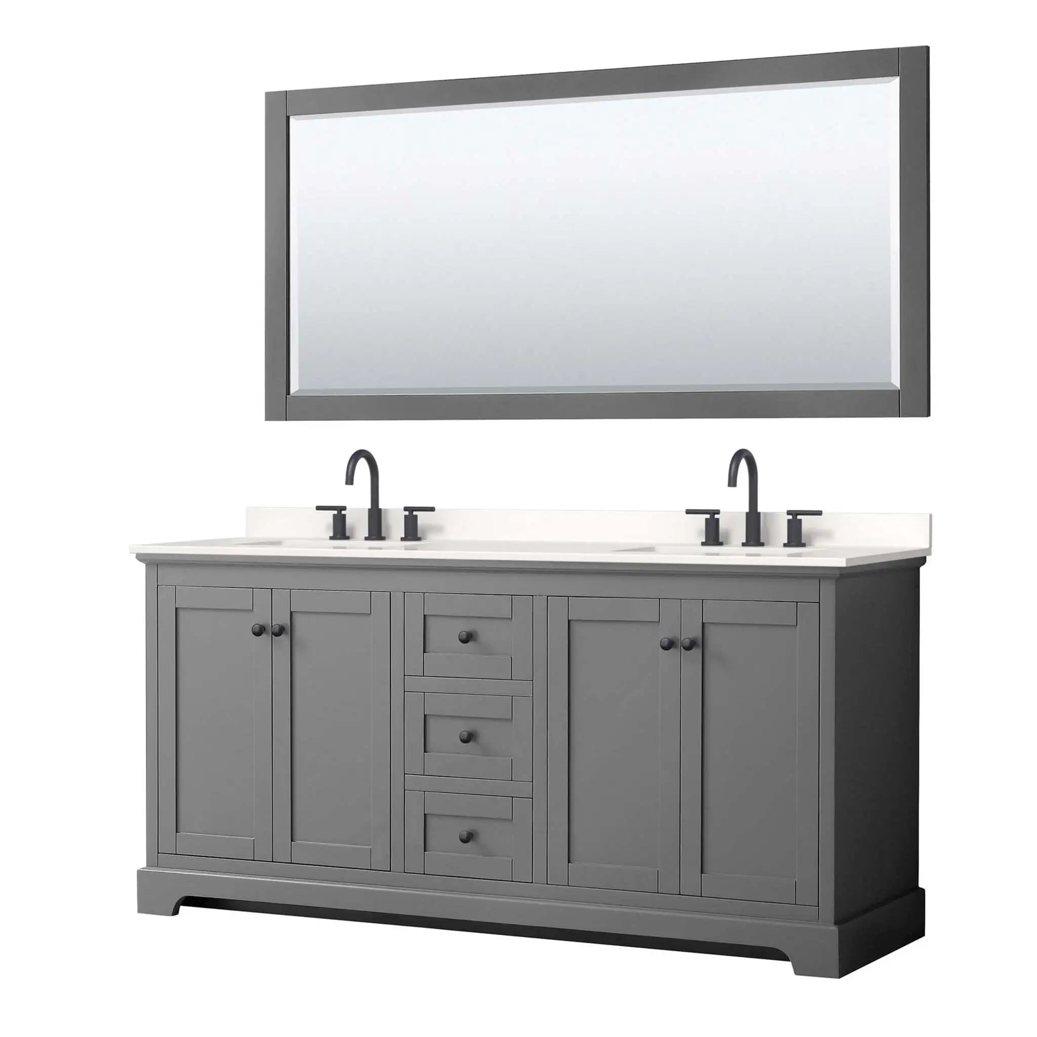 72" Avery Double Bathroom Vanity in Dark Gray with Matte Black Trim & 70" Mirror by Wyndham