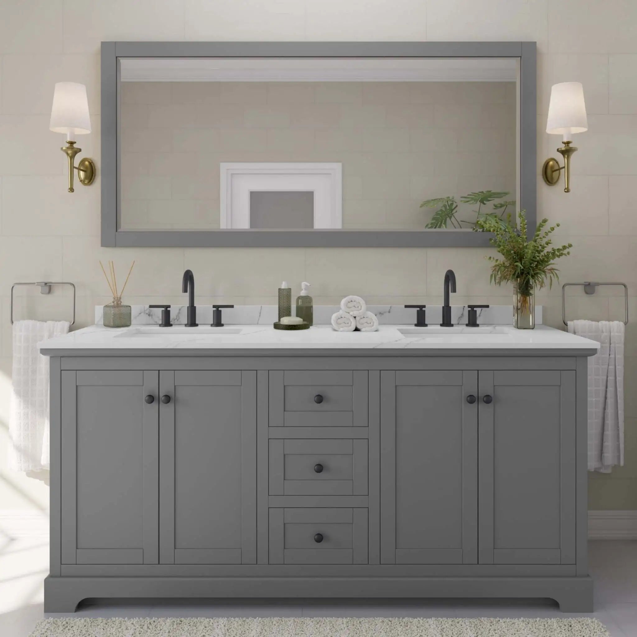 72" Avery Double Bathroom Vanity in Dark Gray with Matte Black Trim by Wyndham