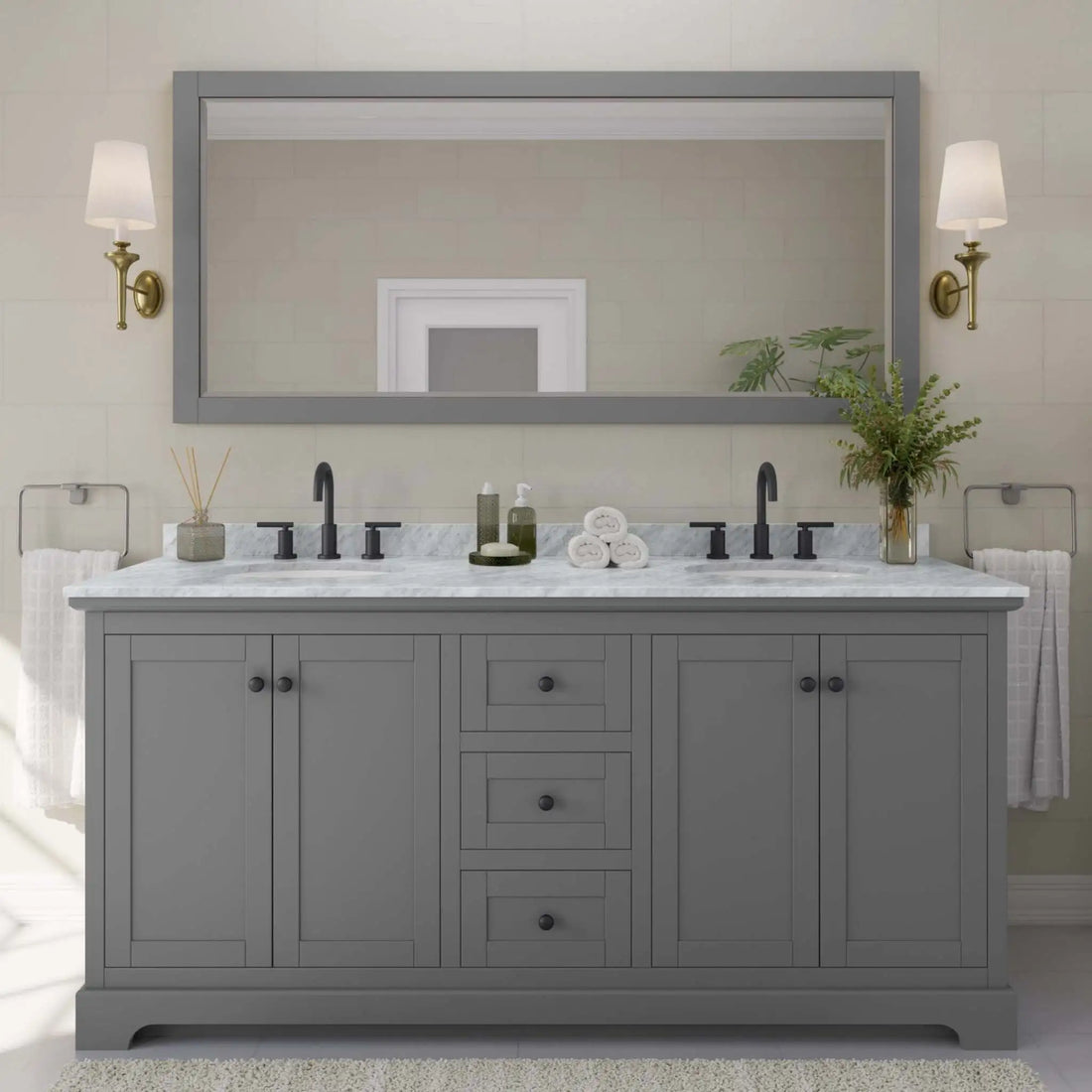 72" Avery Double Bathroom Vanity in Dark Gray with Matte Black Trim by Wyndham