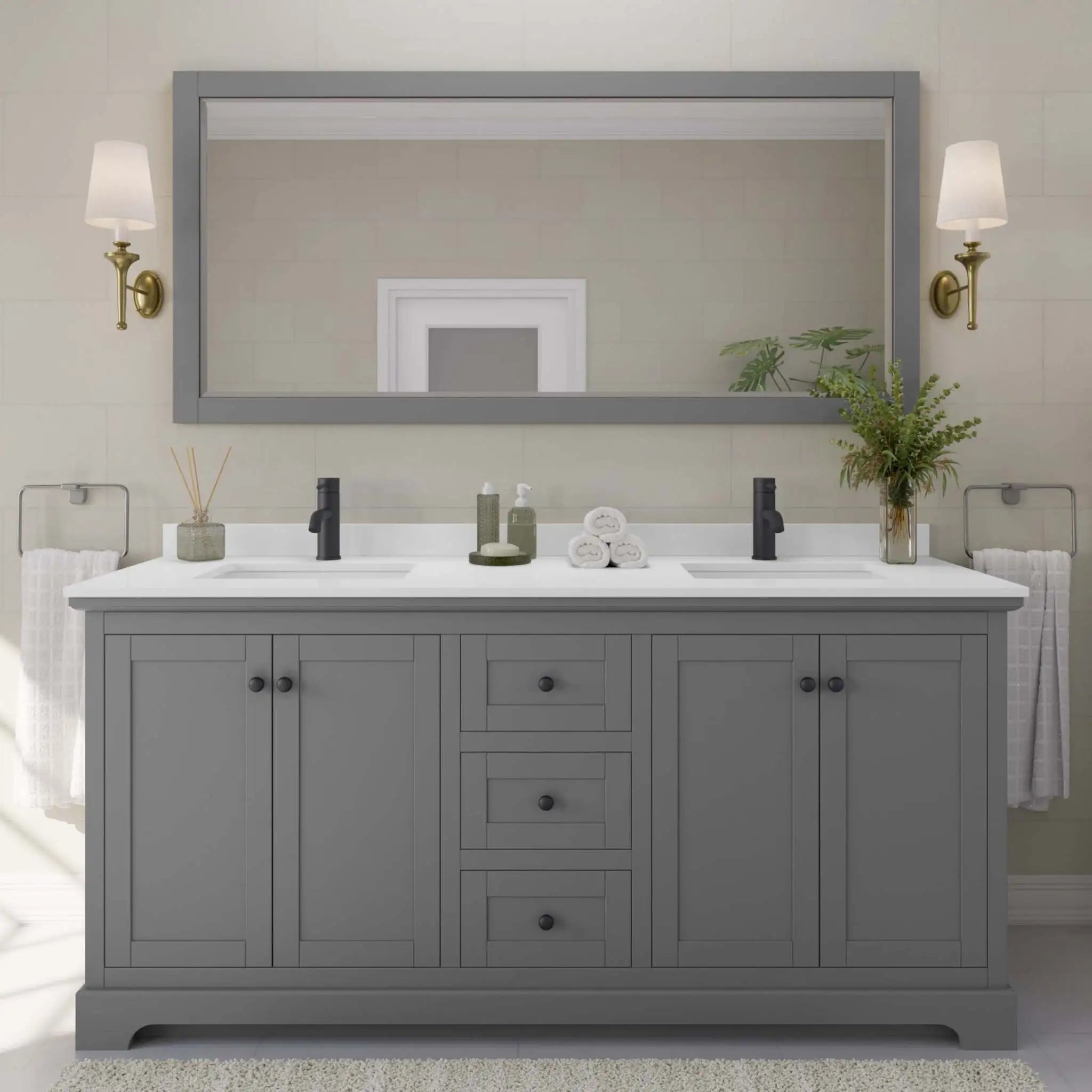 72" Avery Double Bathroom Vanity in Dark Gray with Matte Black Trim by Wyndham