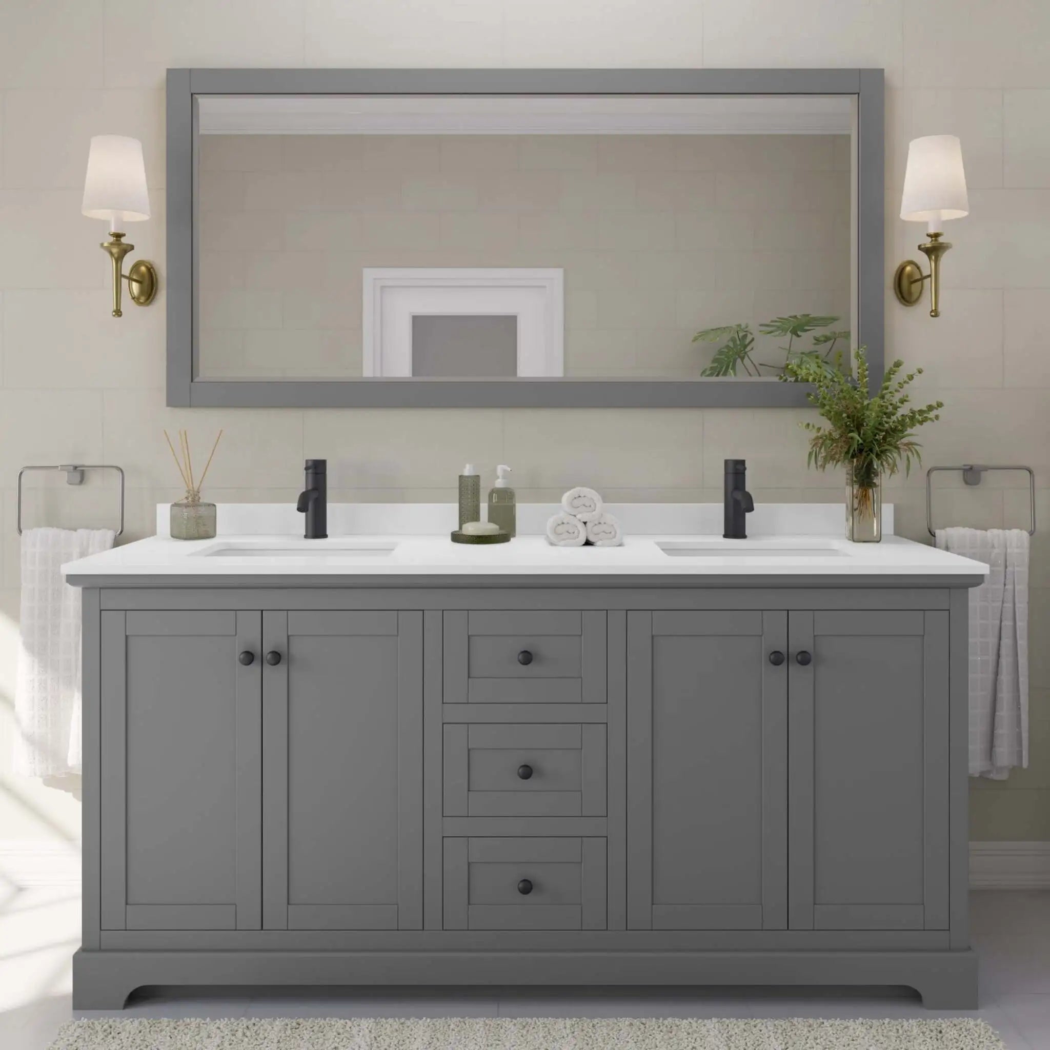 72" Avery Double Bathroom Vanity in Dark Gray with Matte Black Trim by Wyndham