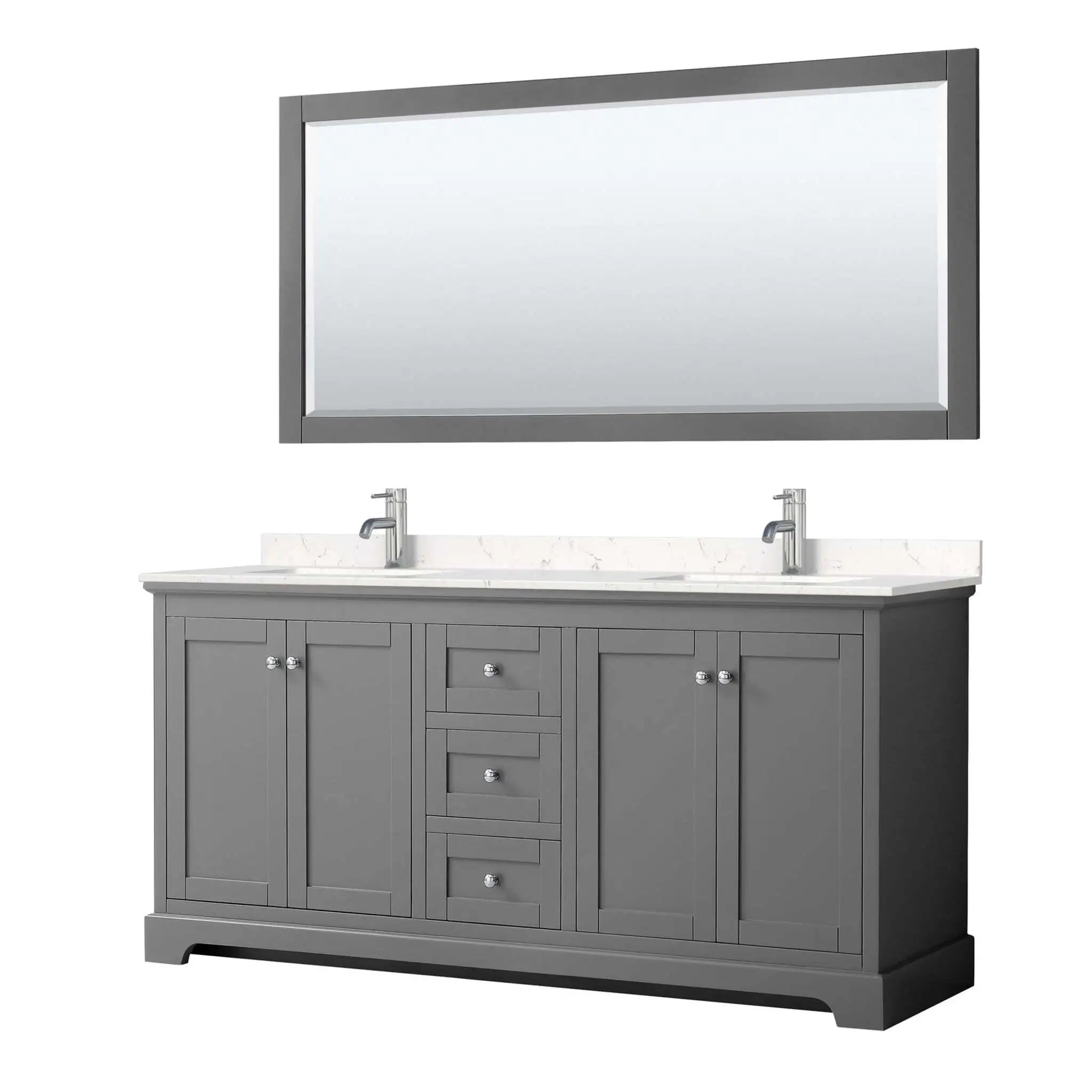 72" Avery Double Bathroom Vanity in Dark Gray with Polished Chrome Trim & 70" Mirror by Wyndham