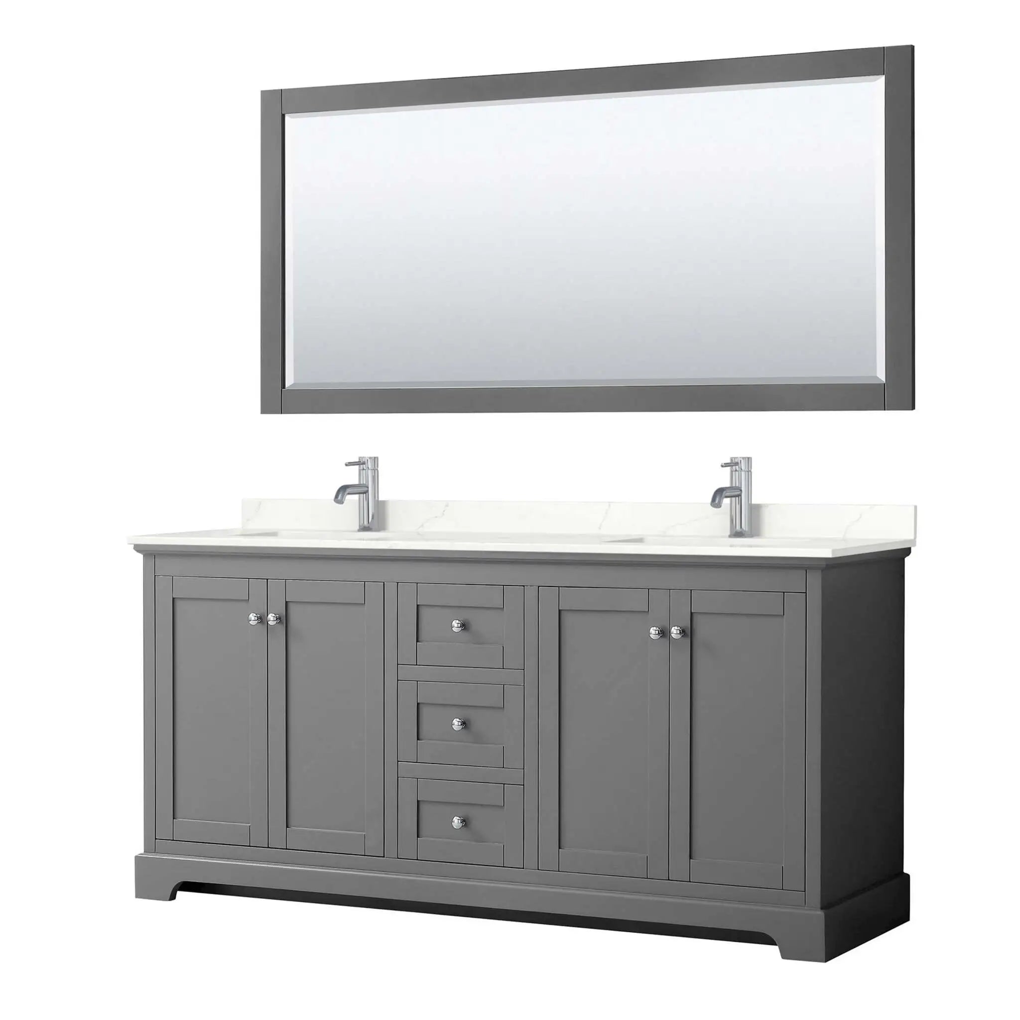 72" Avery Double Bathroom Vanity in Dark Gray with Polished Chrome Trim & 70" Mirror by Wyndham