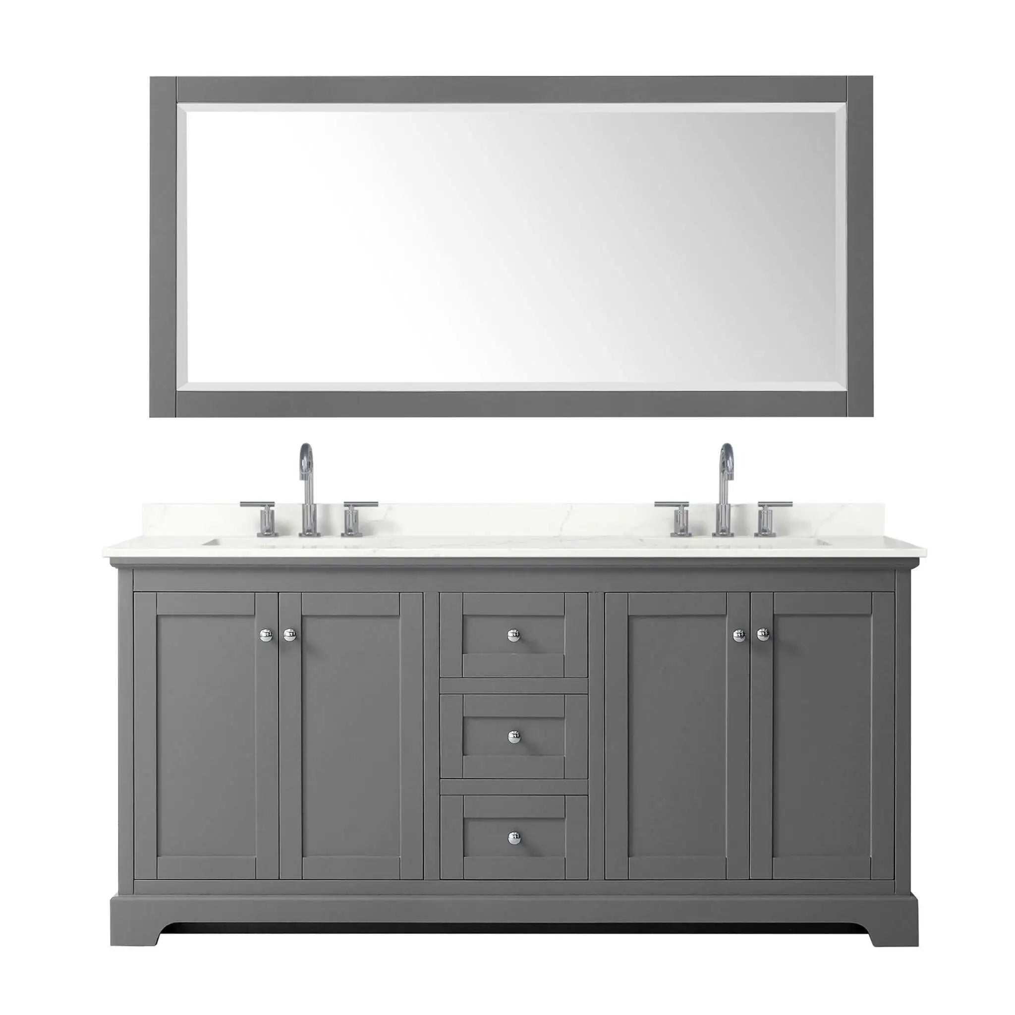 72" Avery Double Bathroom Vanity in Dark Gray with Polished Chrome Trim & 70" Mirror by Wyndham