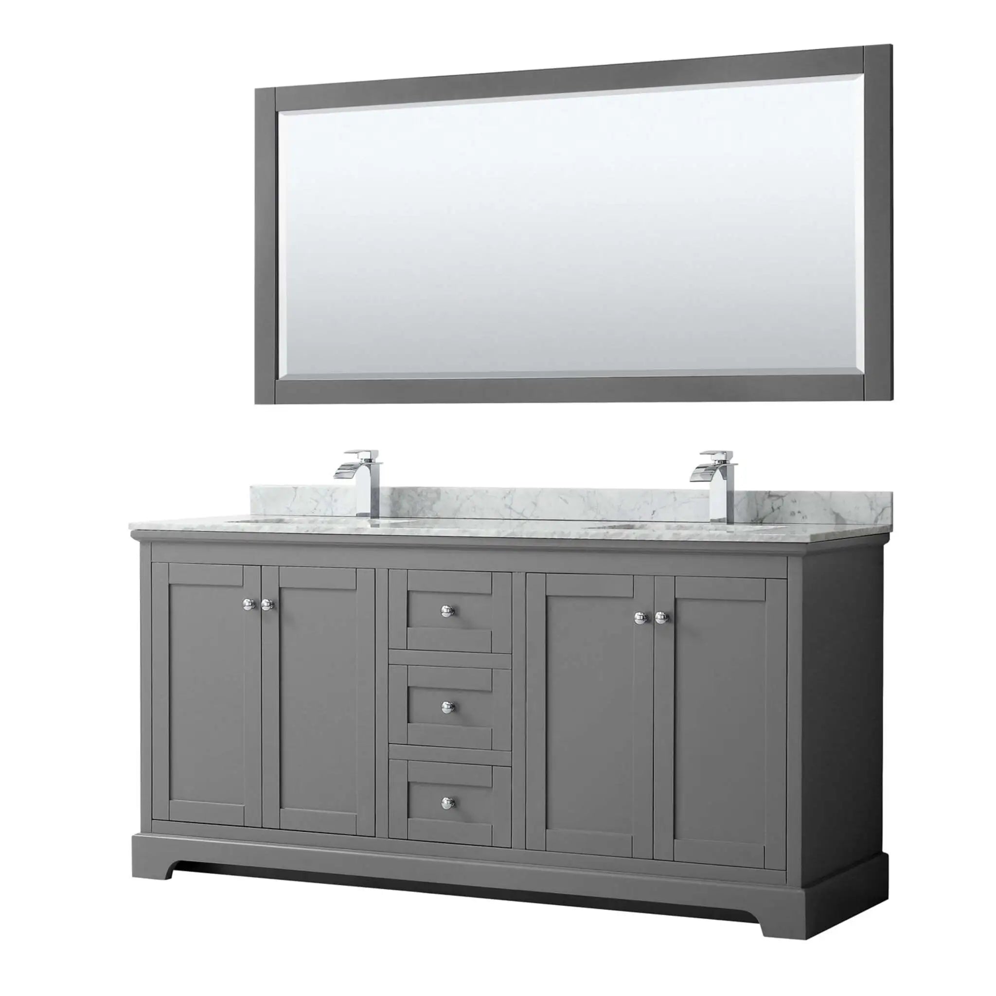 72" Avery Double Bathroom Vanity in Dark Gray with Polished Chrome Trim & 70" Mirror by Wyndham