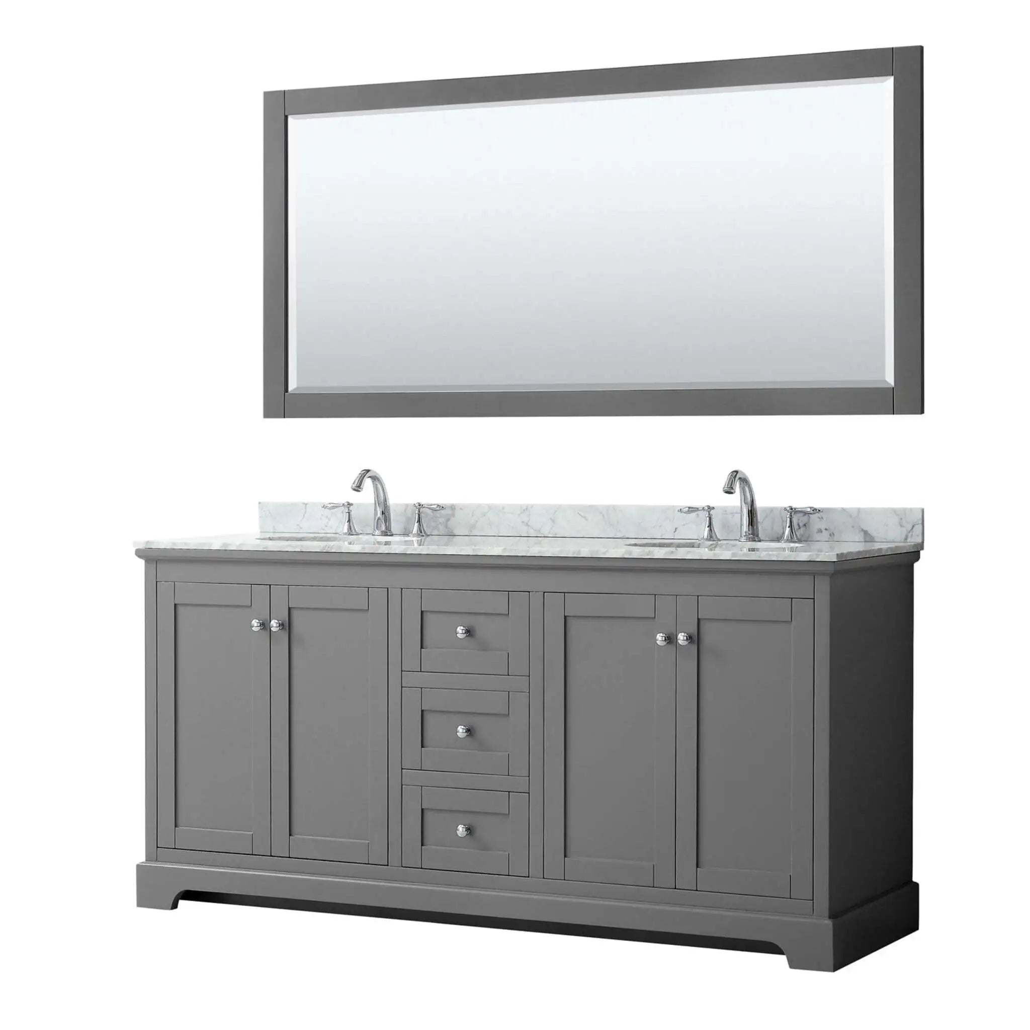 72" Avery Double Bathroom Vanity in Dark Gray with Polished Chrome Trim & 70" Mirror by Wyndham