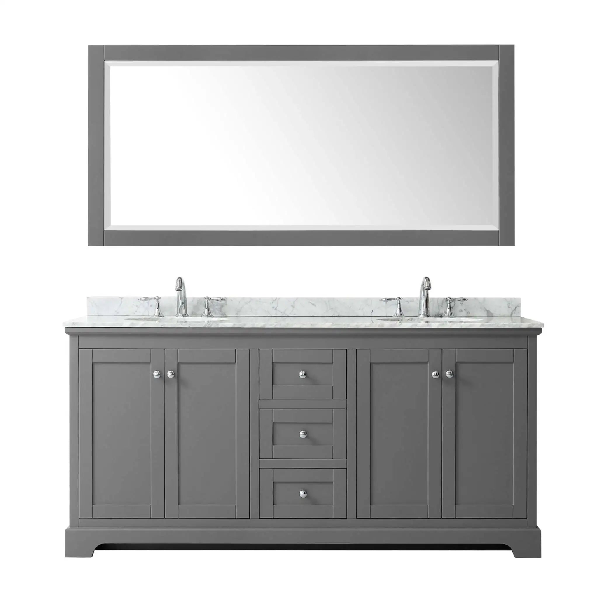 72" Avery Double Bathroom Vanity in Dark Gray with Polished Chrome Trim & 70" Mirror by Wyndham