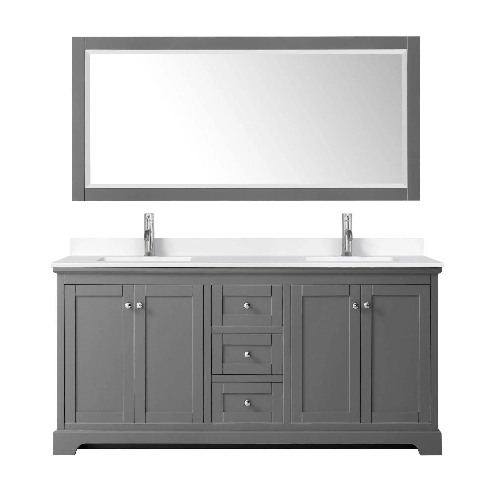 72" Avery Double Bathroom Vanity in Dark Gray with Polished Chrome Trim & 70" Mirror by Wyndham
