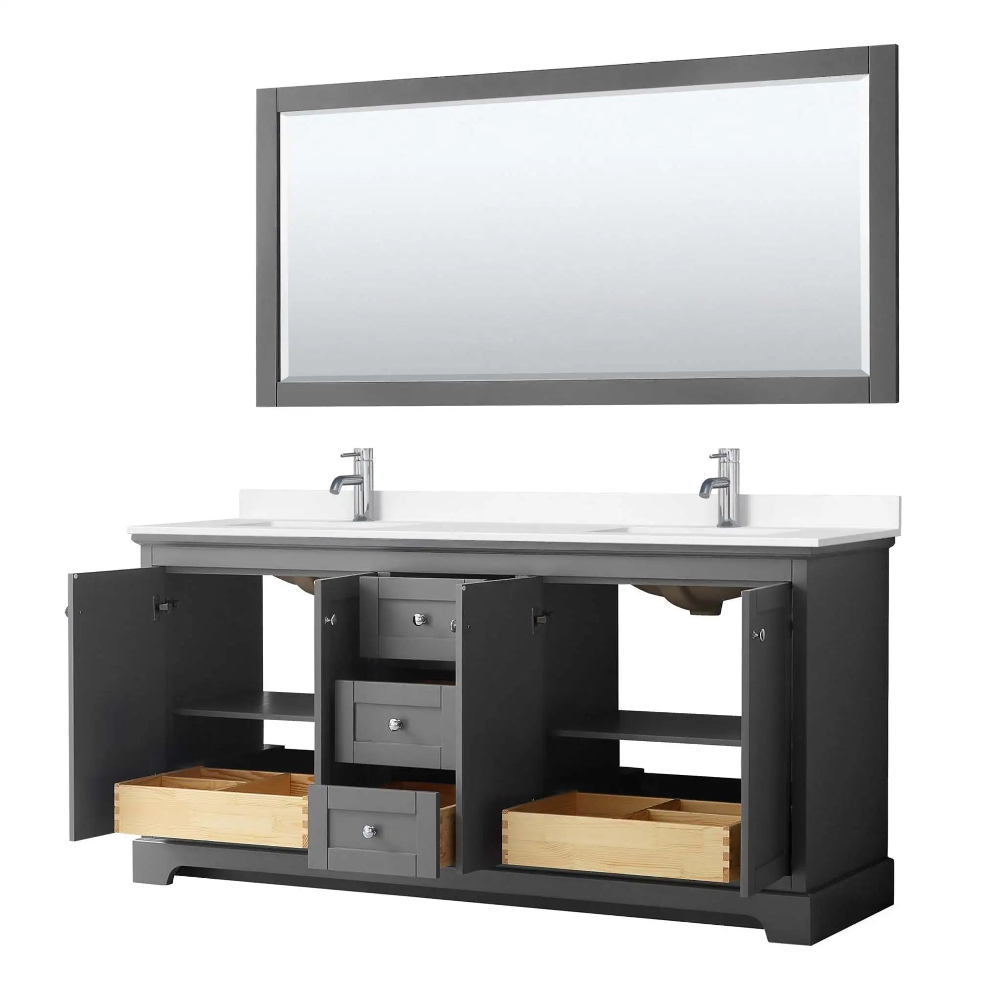 72" Avery Double Bathroom Vanity in Dark Gray with Polished Chrome Trim & 70" Mirror by Wyndham