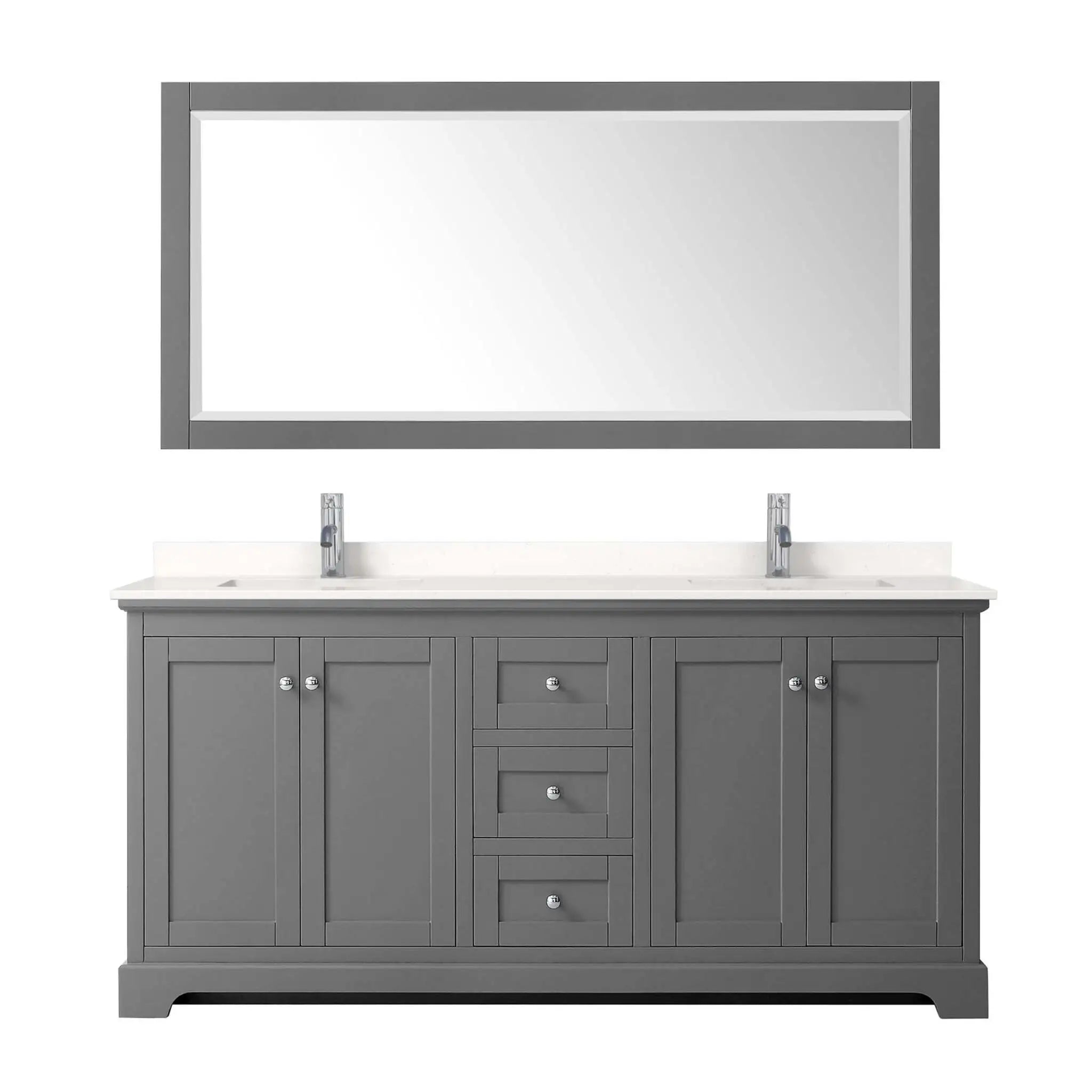 72" Avery Double Bathroom Vanity in Dark Gray with Polished Chrome Trim & 70" Mirror by Wyndham