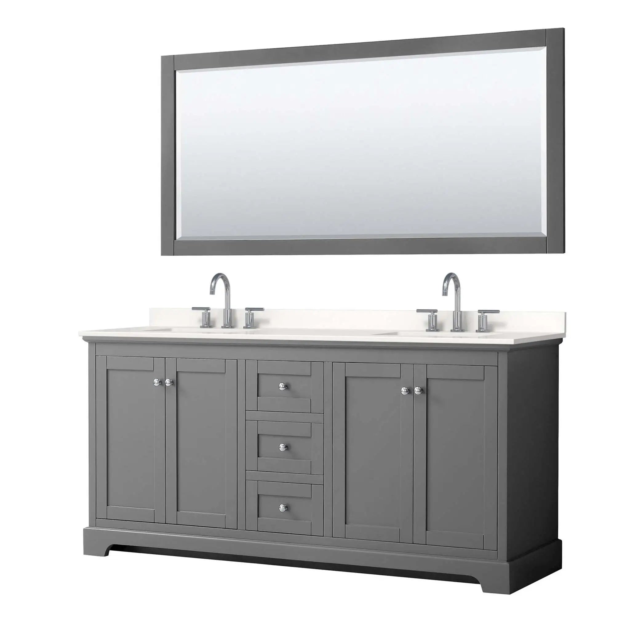 72" Avery Double Bathroom Vanity in Dark Gray with Polished Chrome Trim & 70" Mirror by Wyndham